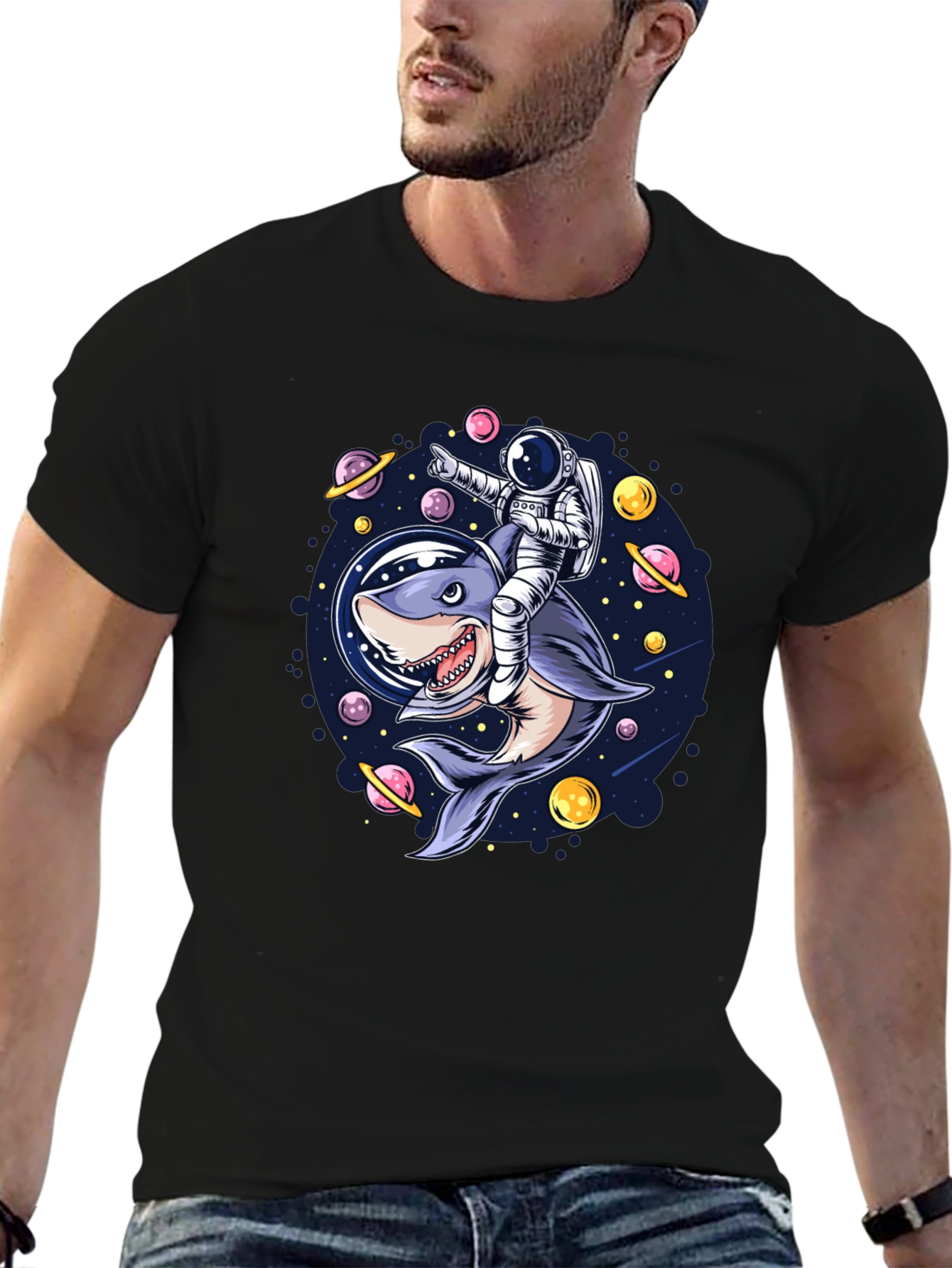 Astronaut Shark Rider Graphic Tee