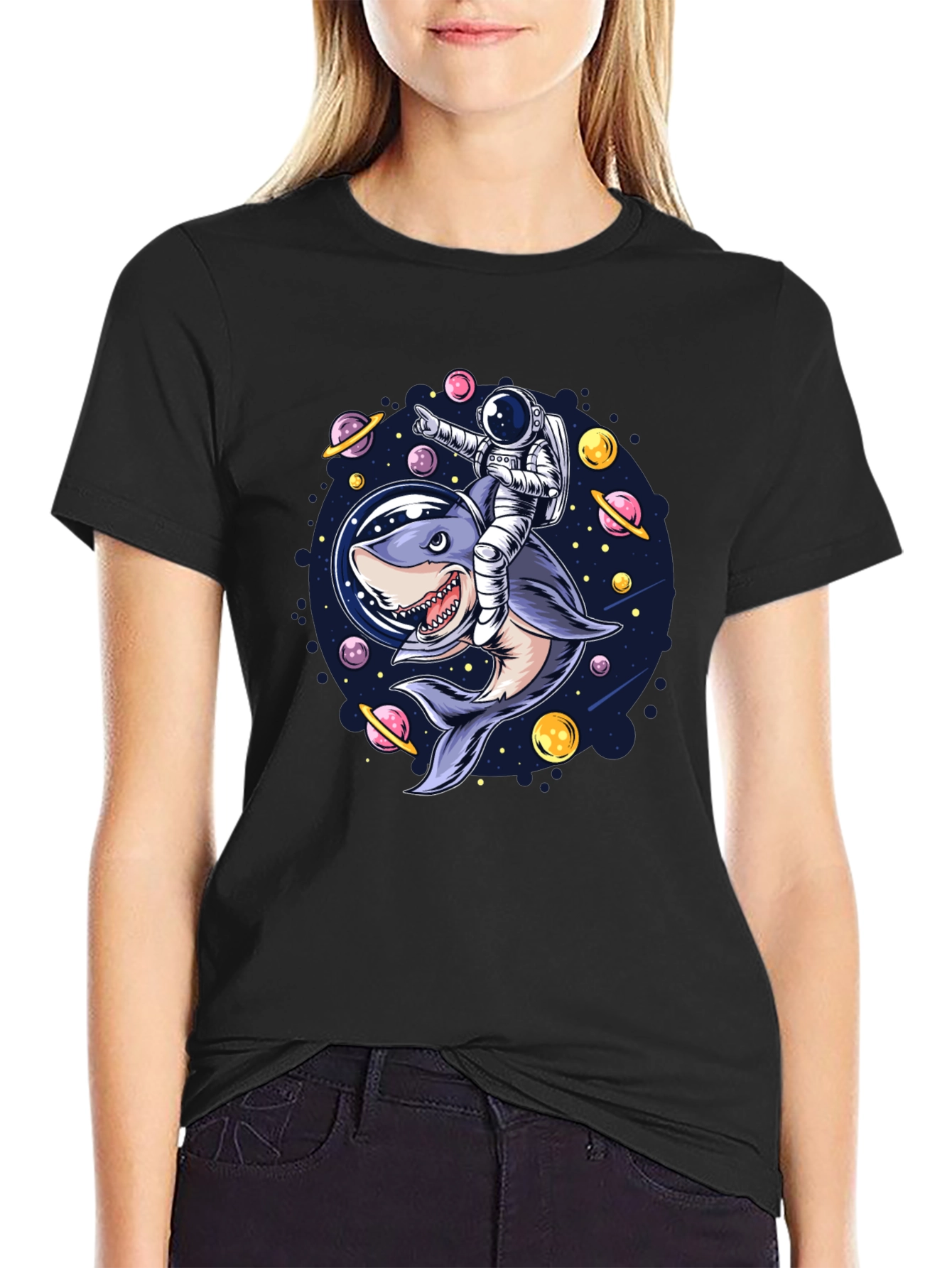 Astronaut Shark Rider Graphic Tee