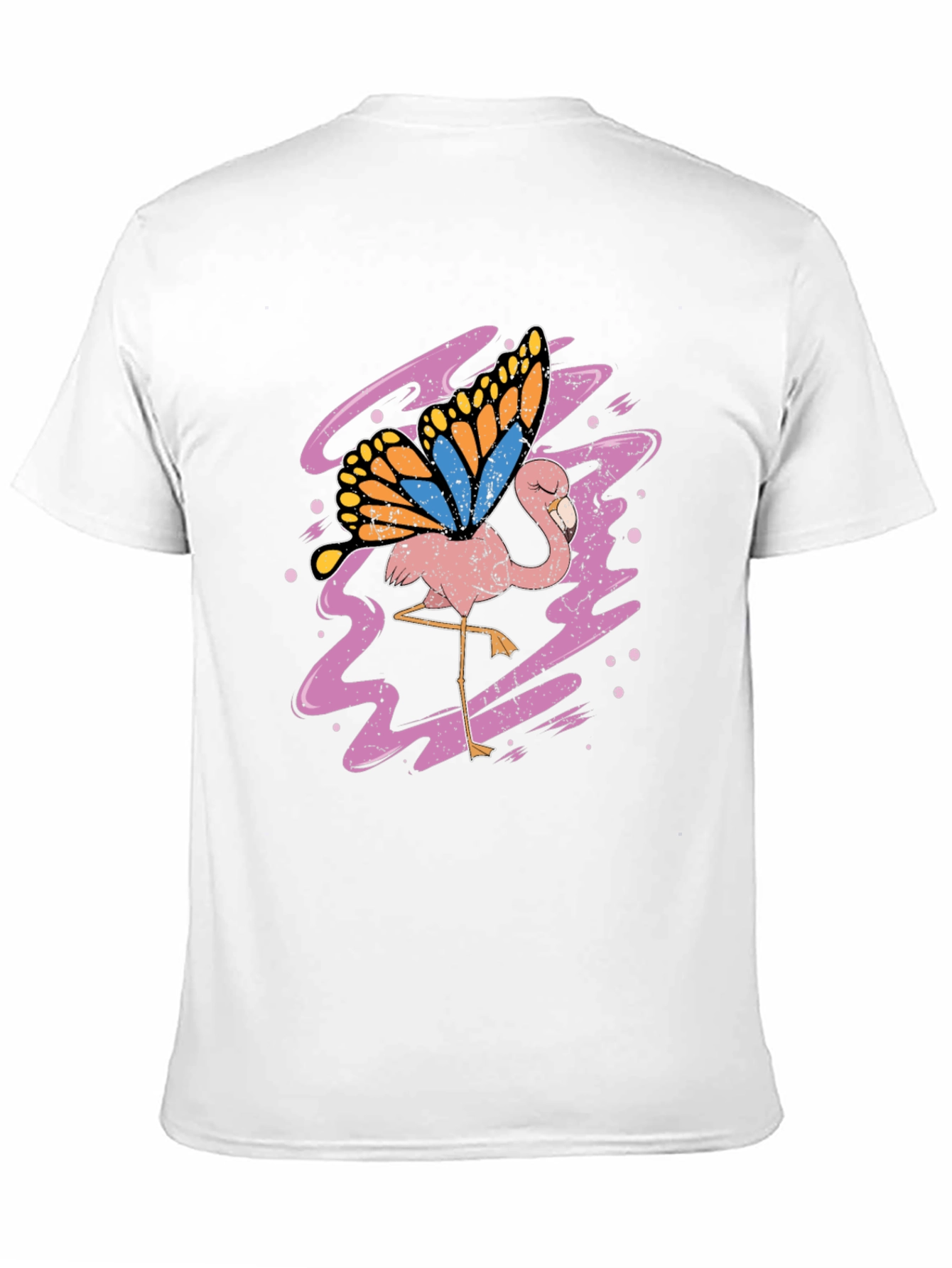 Flamingo Butterfly Graphic Tee - Black Cotton Shirt