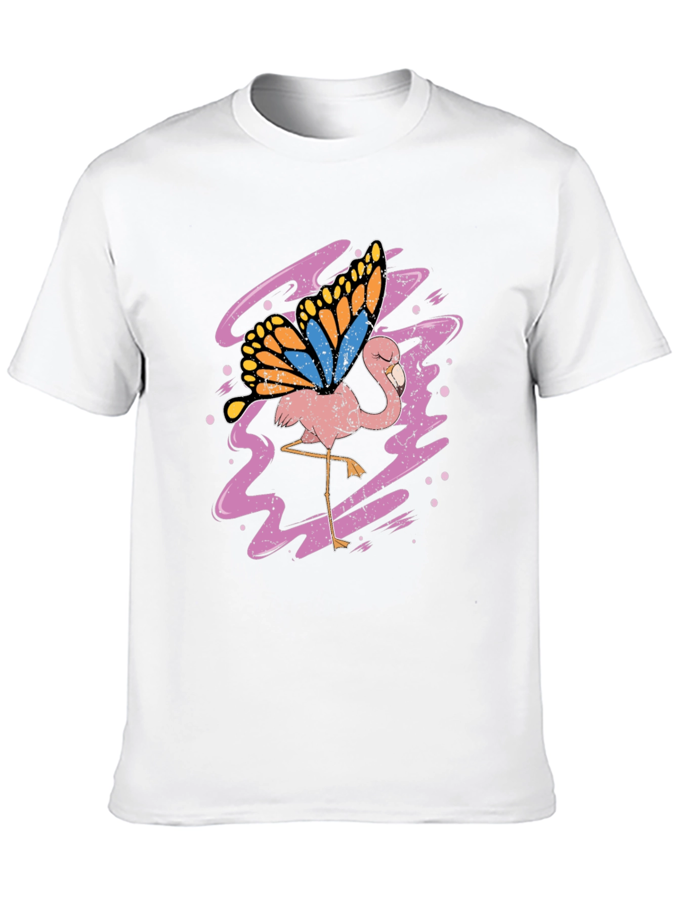Flamingo Butterfly Graphic Tee - Black Cotton Shirt