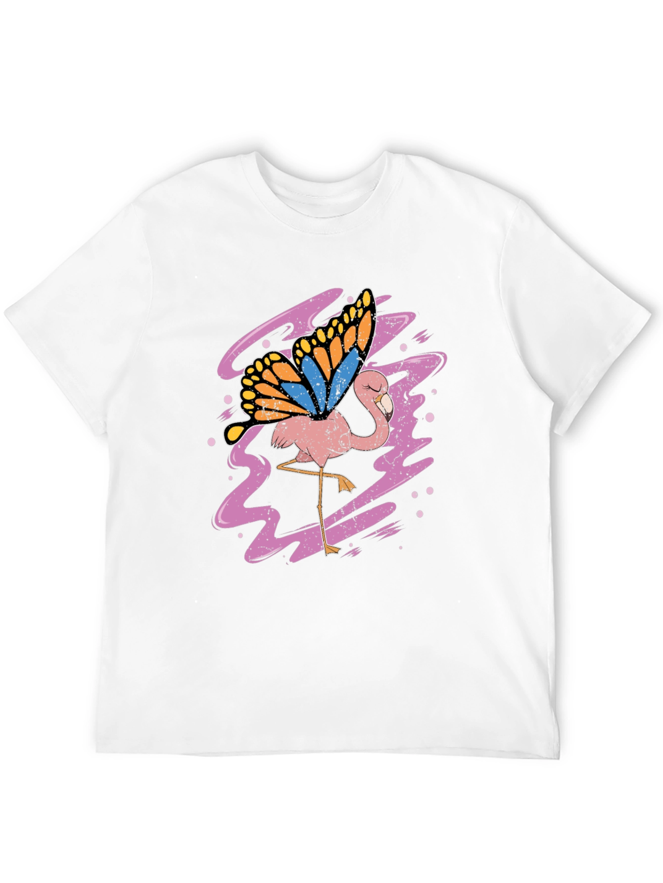Flamingo Butterfly Graphic Tee - Black Cotton Shirt