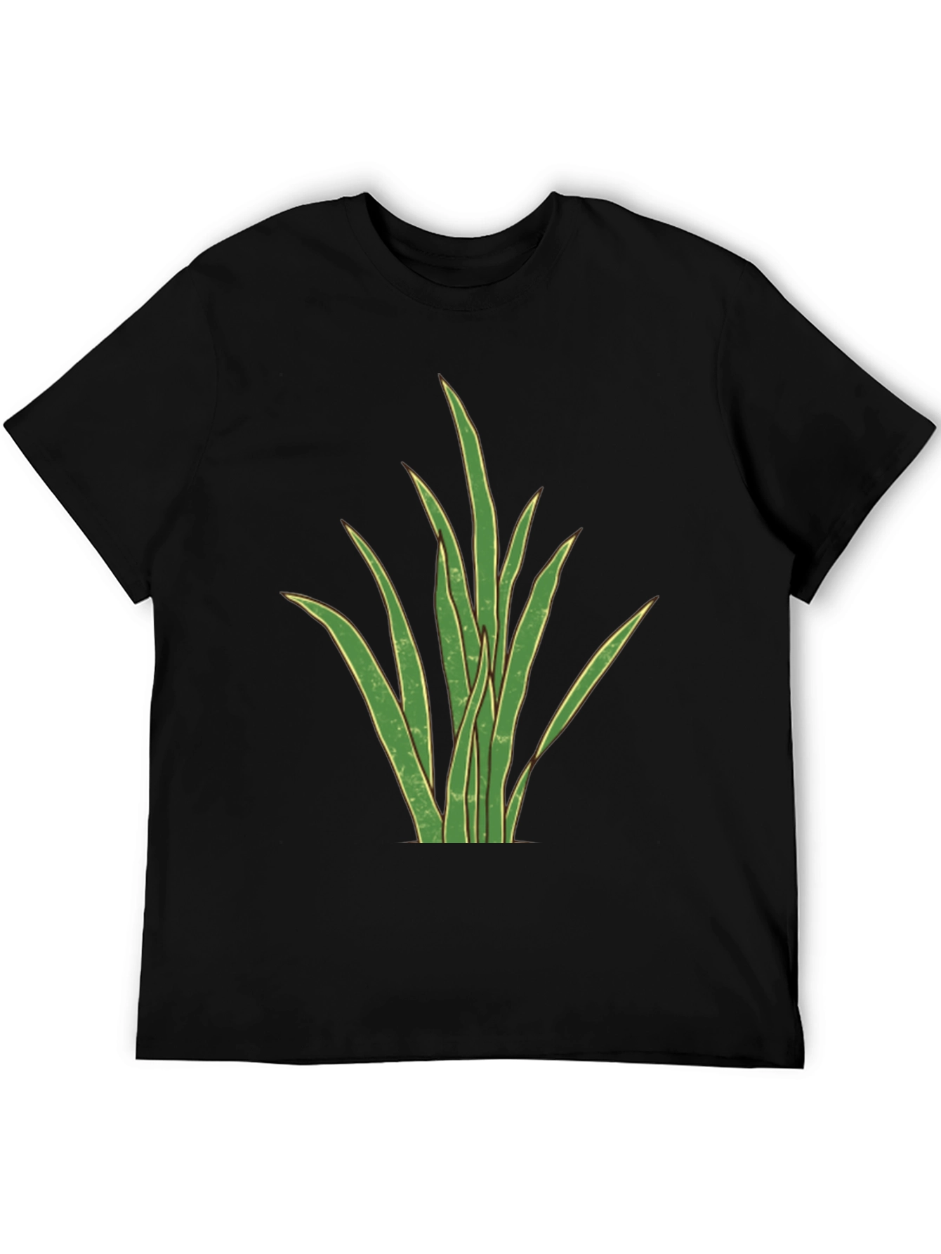 Mens Black T-Shirt with Graphic Plant Design