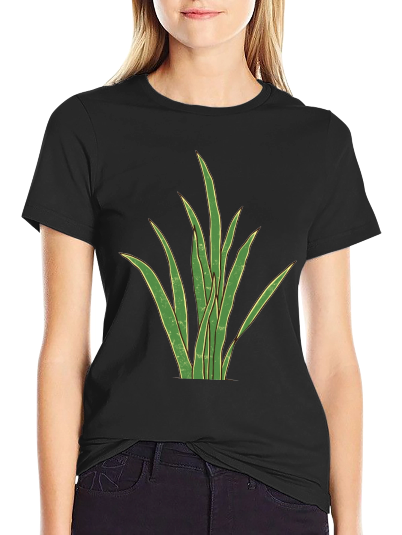 Mens Black T-Shirt with Graphic Plant Design
