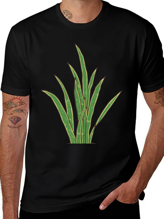 Mens Black T-Shirt with Graphic Plant Design