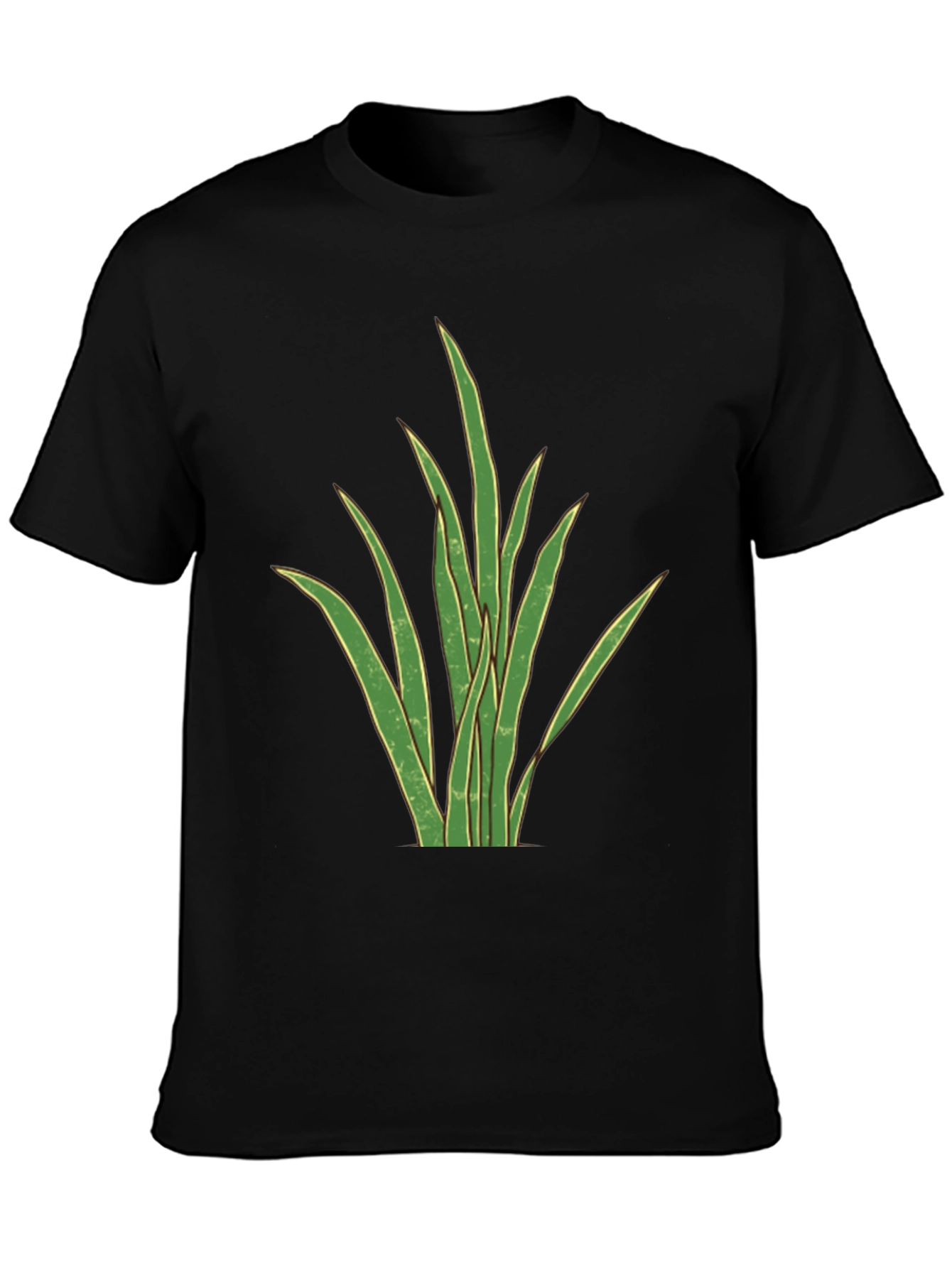 Mens Black T-Shirt with Graphic Plant Design