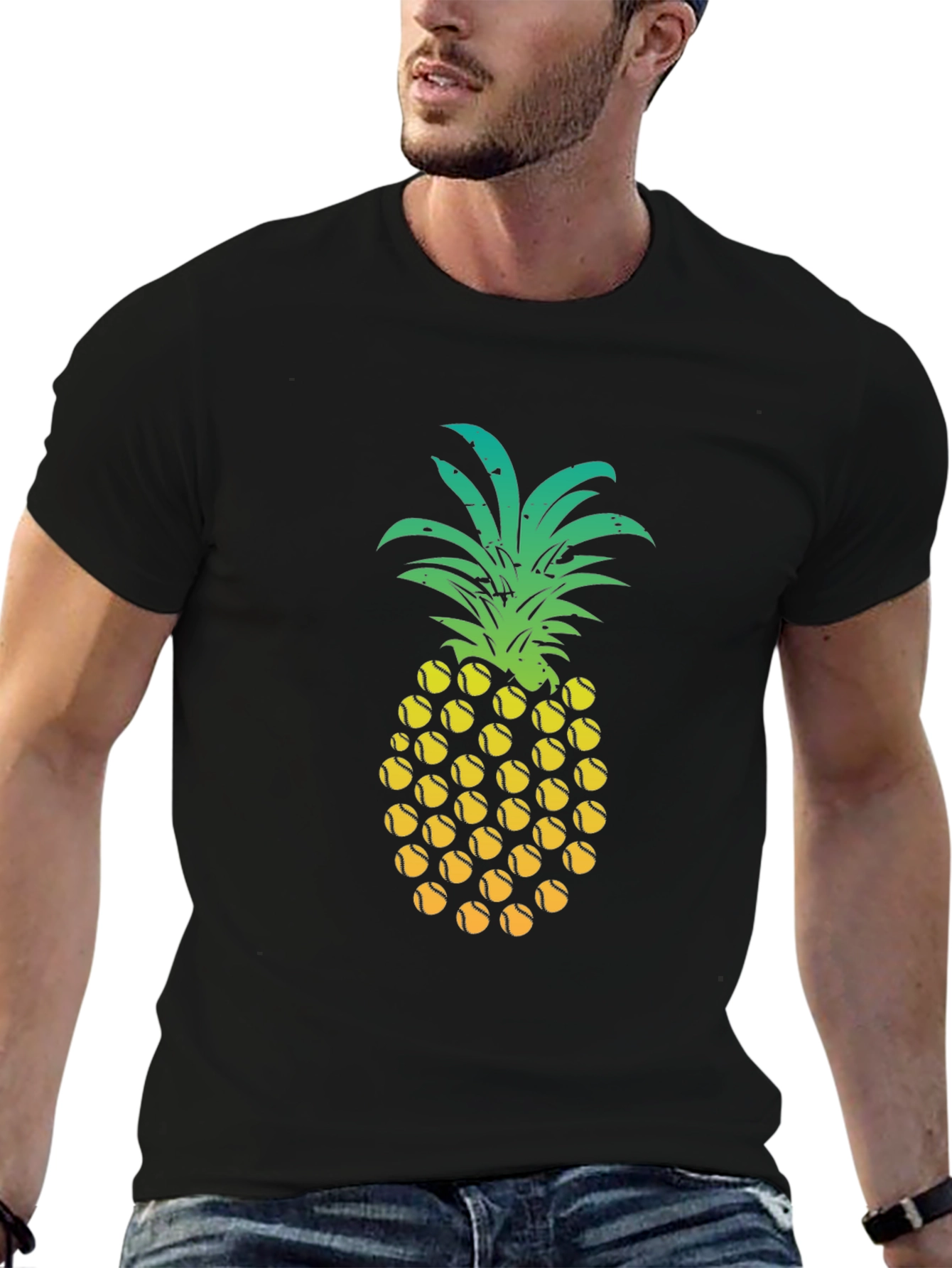 Pineapple Tennis Ball Graphic Tee - Fun Summer Shirt