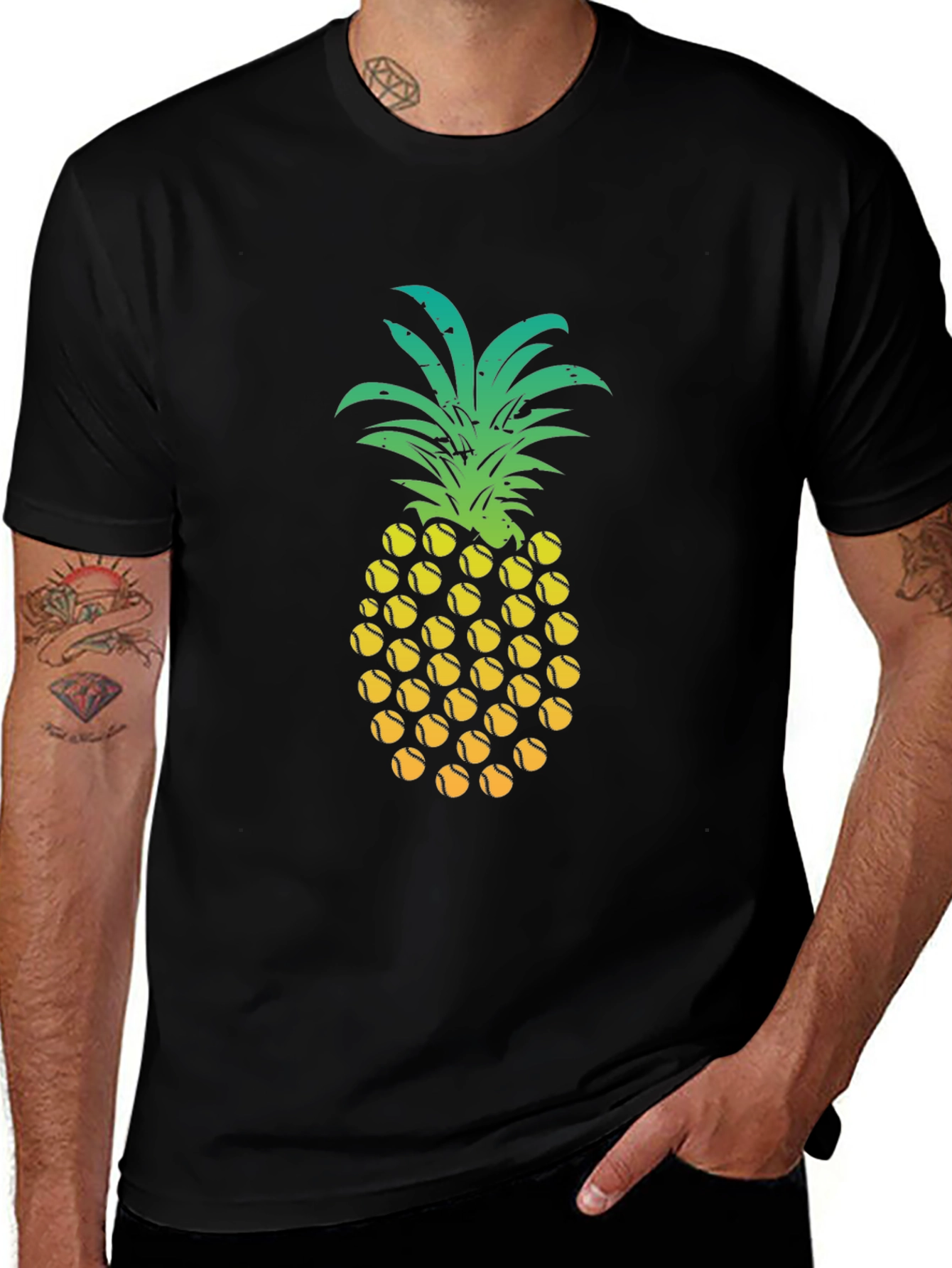 Pineapple Tennis Ball Graphic Tee - Fun Summer Shirt