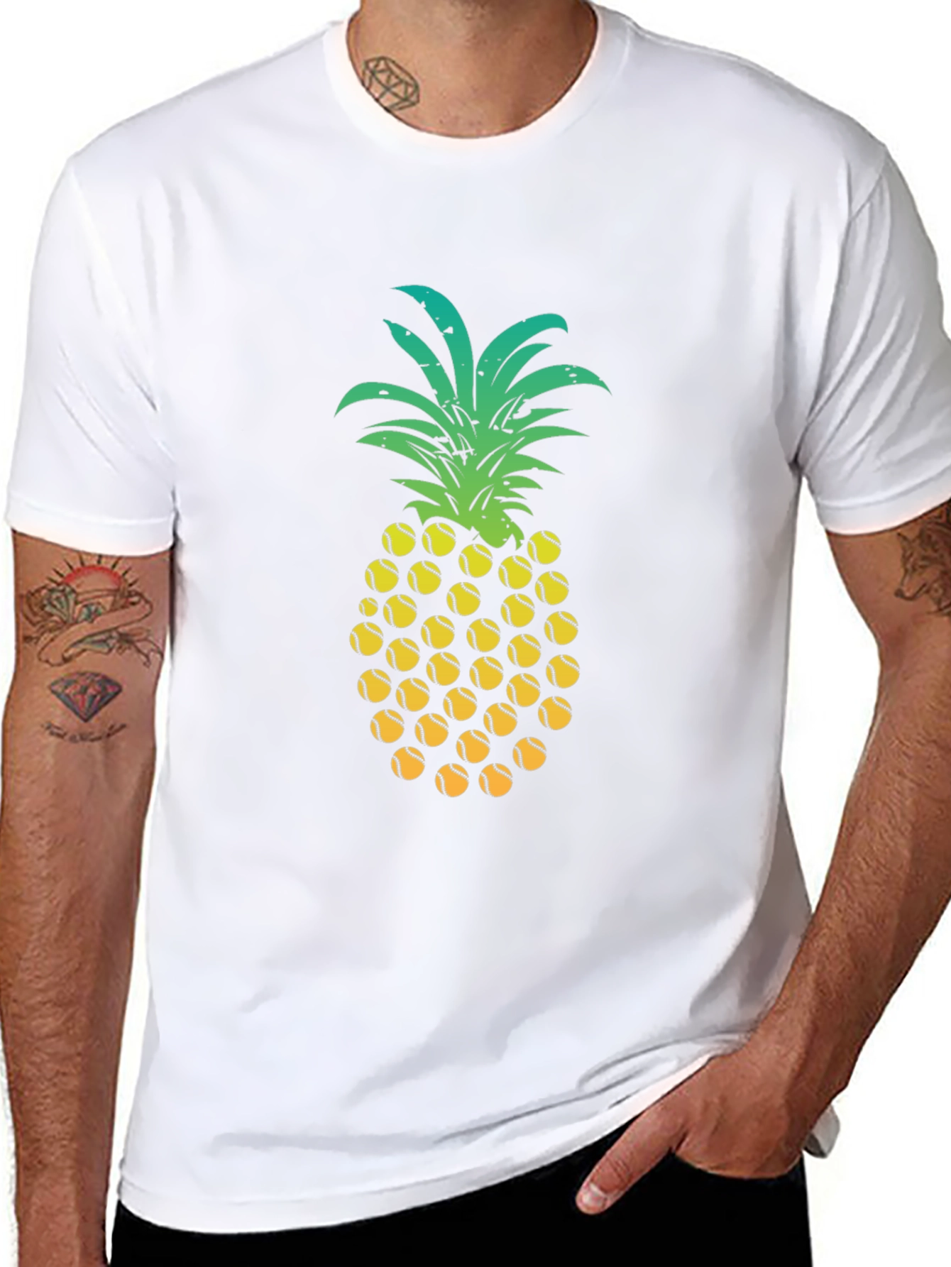 Pineapple Tennis Ball Graphic Tee - Fun Summer Shirt
