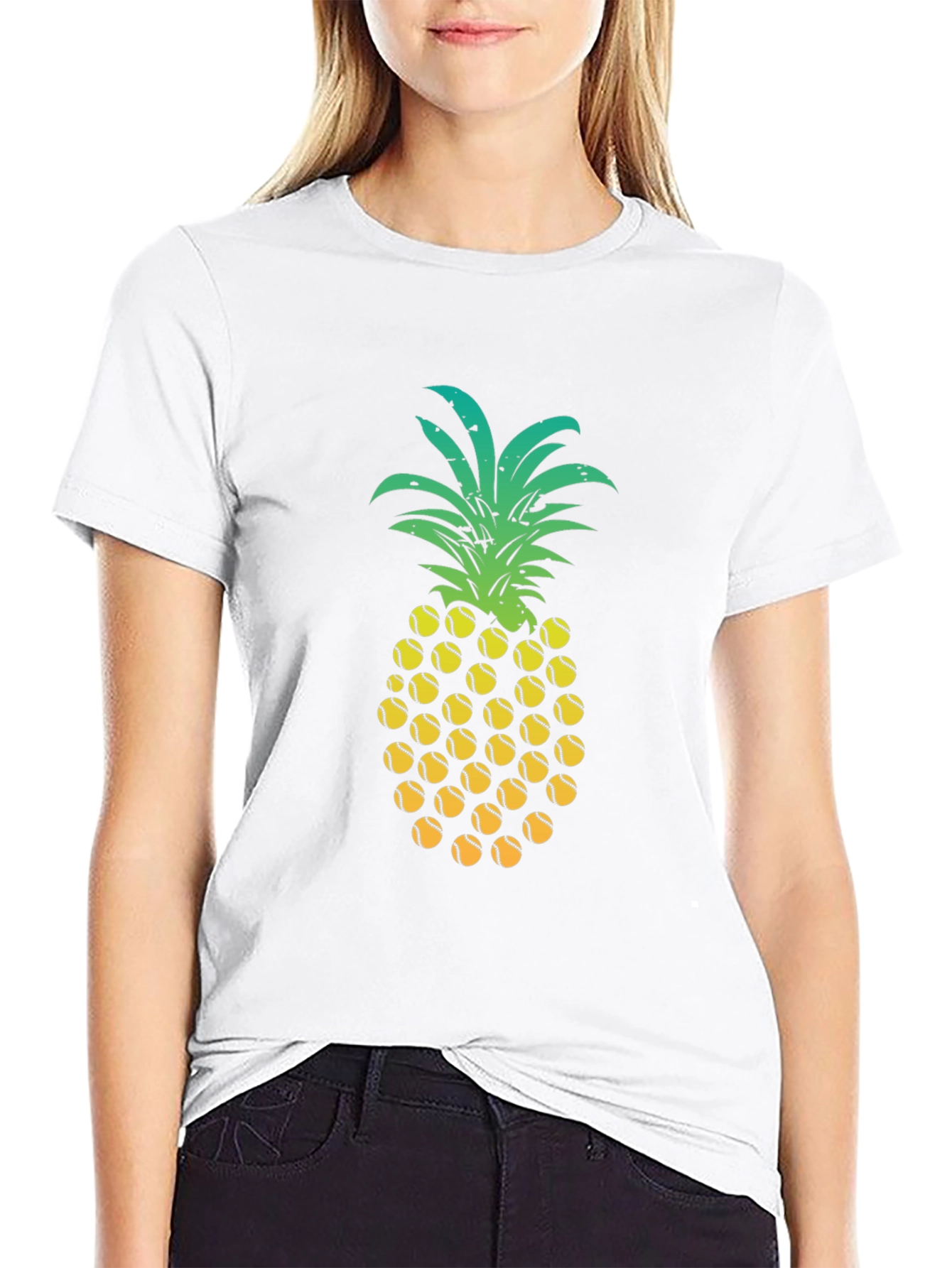 Pineapple Tennis Ball Graphic Tee - Fun Summer Shirt