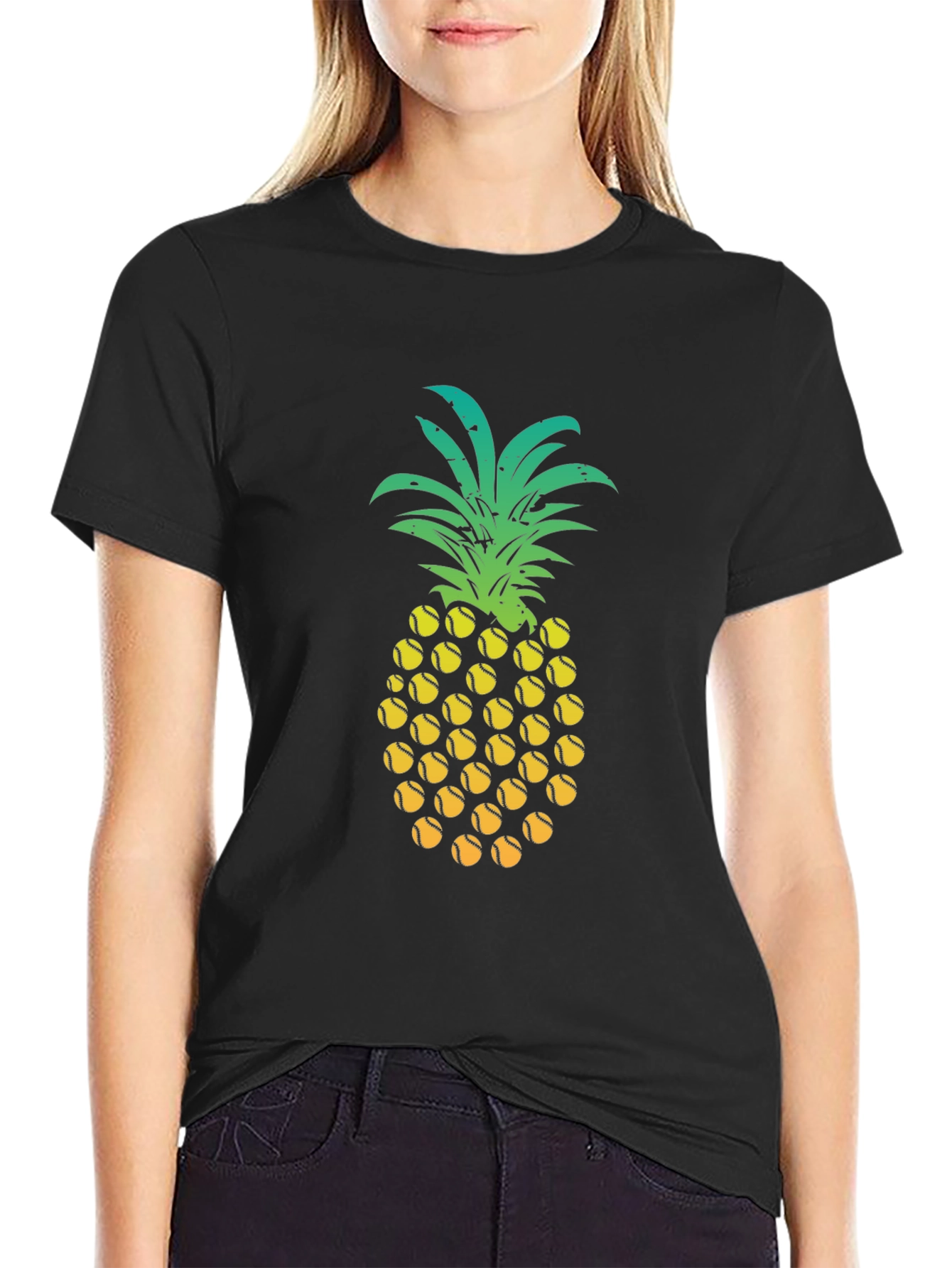 Pineapple Tennis Ball Graphic Tee - Fun Summer Shirt
