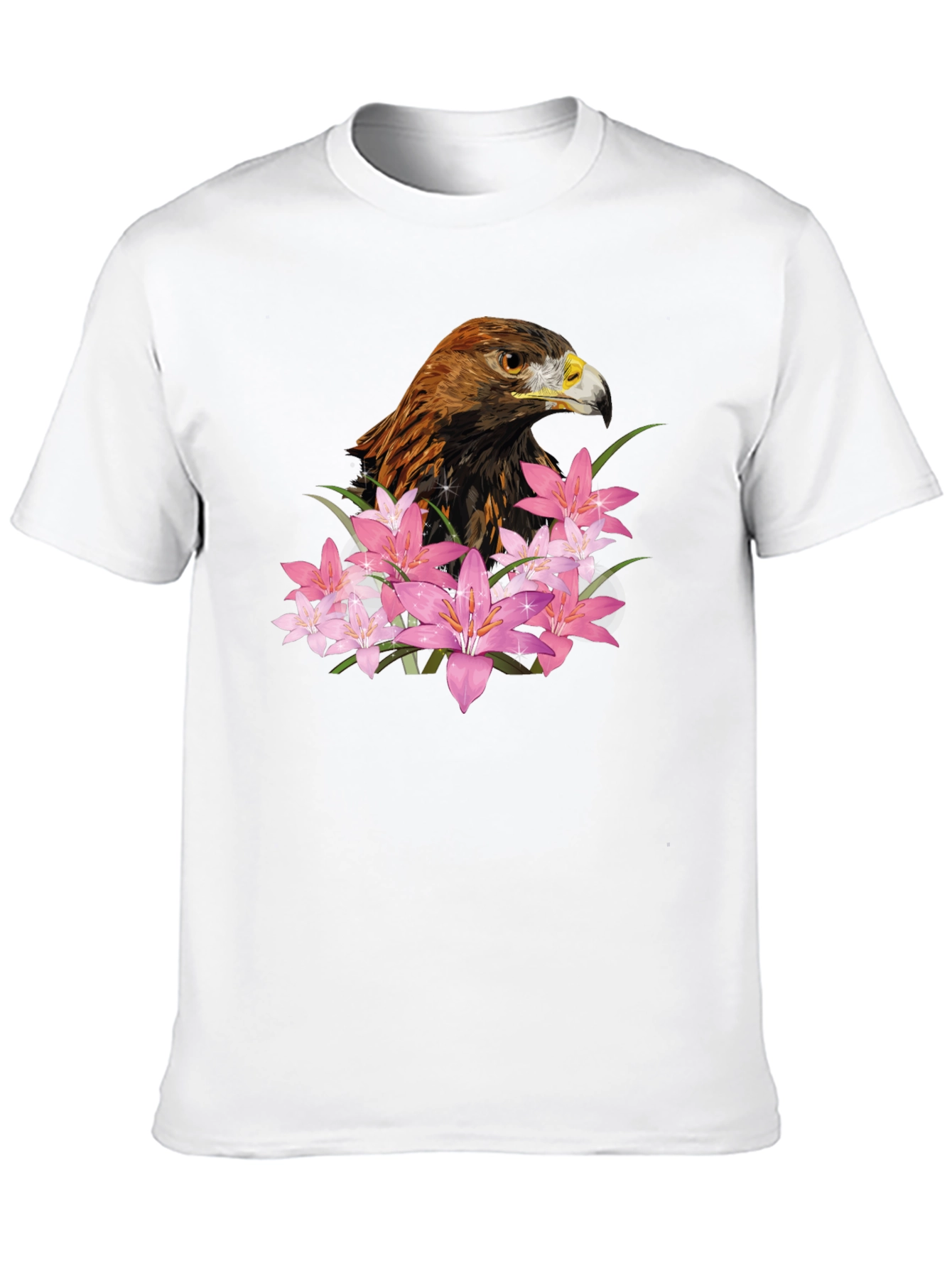 Eagle and Floral Print Black T-Shirt