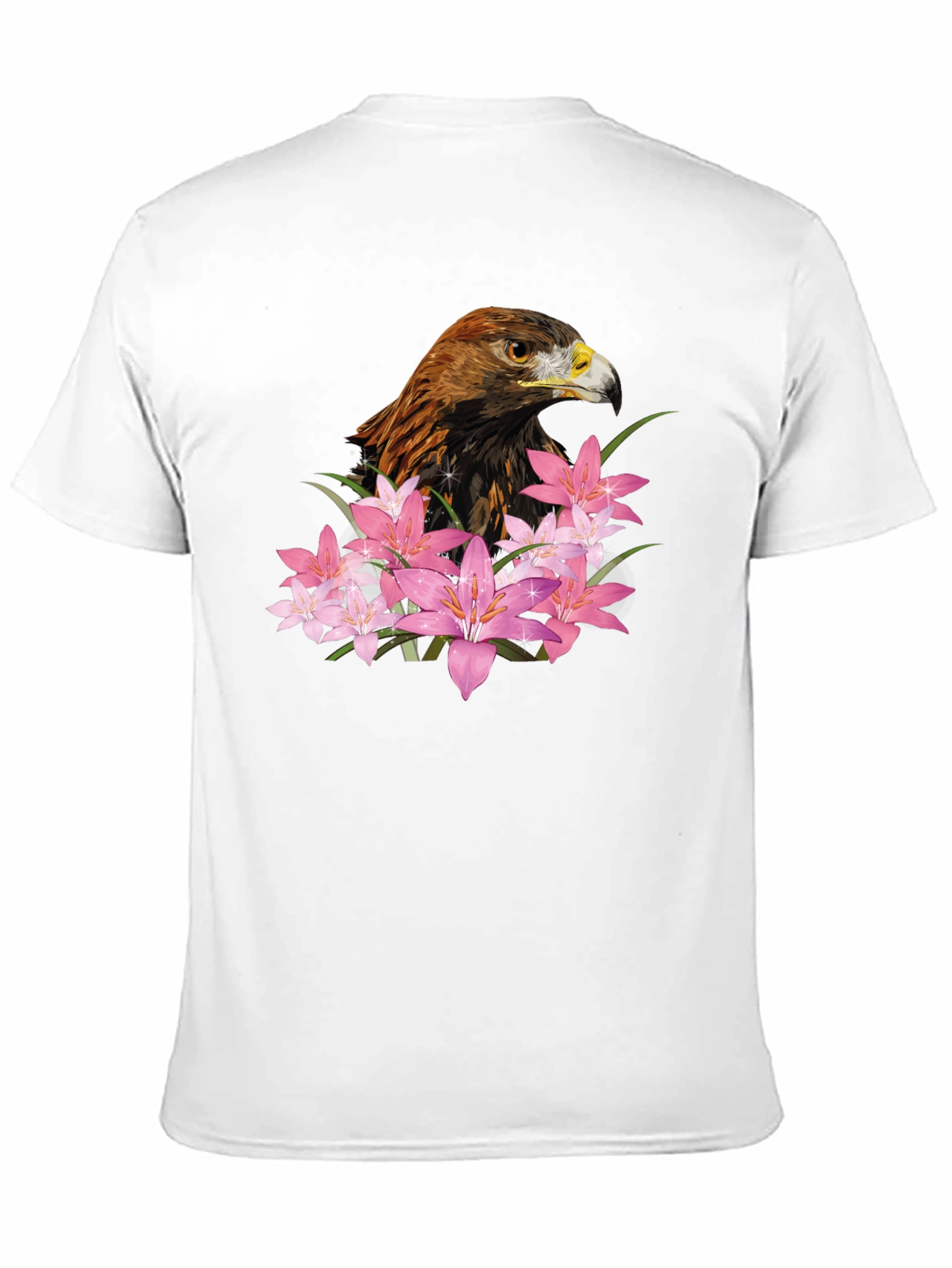 Eagle and Floral Print Black T-Shirt