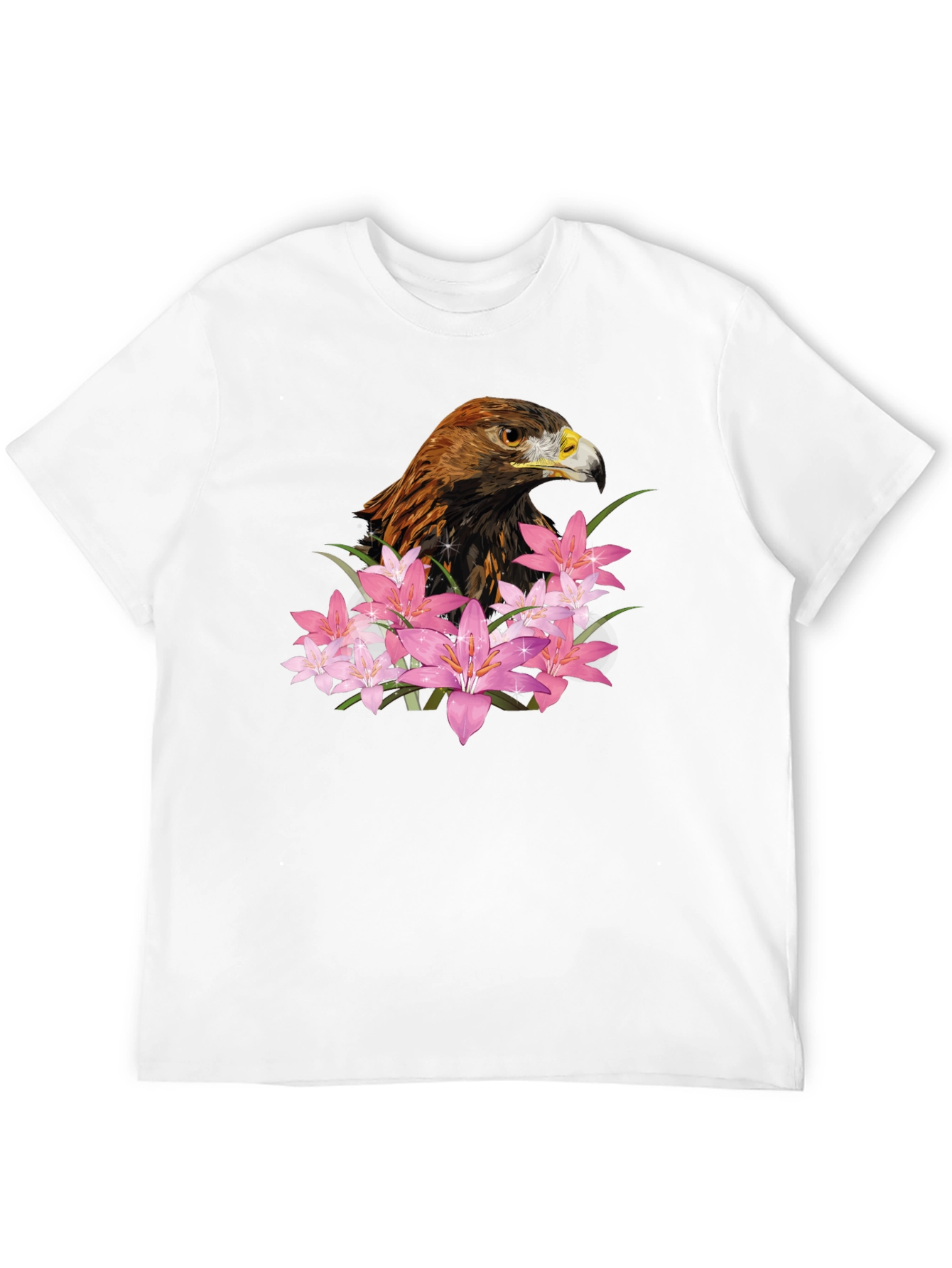 Eagle and Floral Print Black T-Shirt
