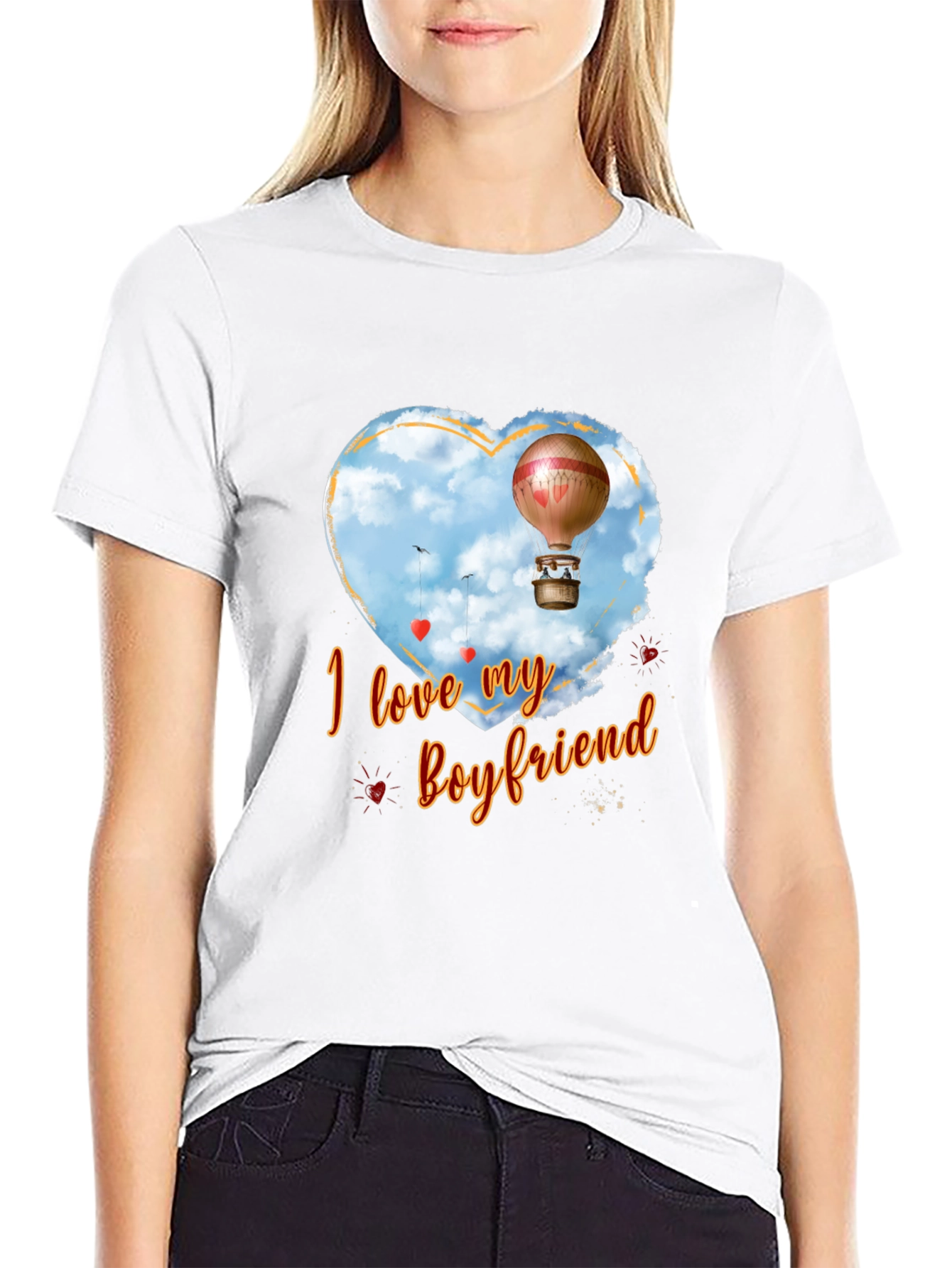 I Love My Boyfriend Hot Air Balloon Heart T-Shirt