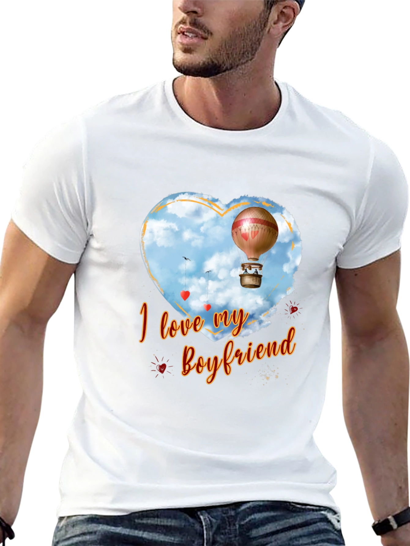 I Love My Boyfriend Hot Air Balloon Heart T-Shirt