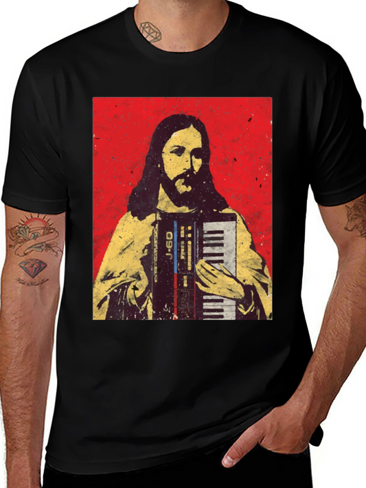Jesus Accordion T-Shirt - Novelty Graphic Tee