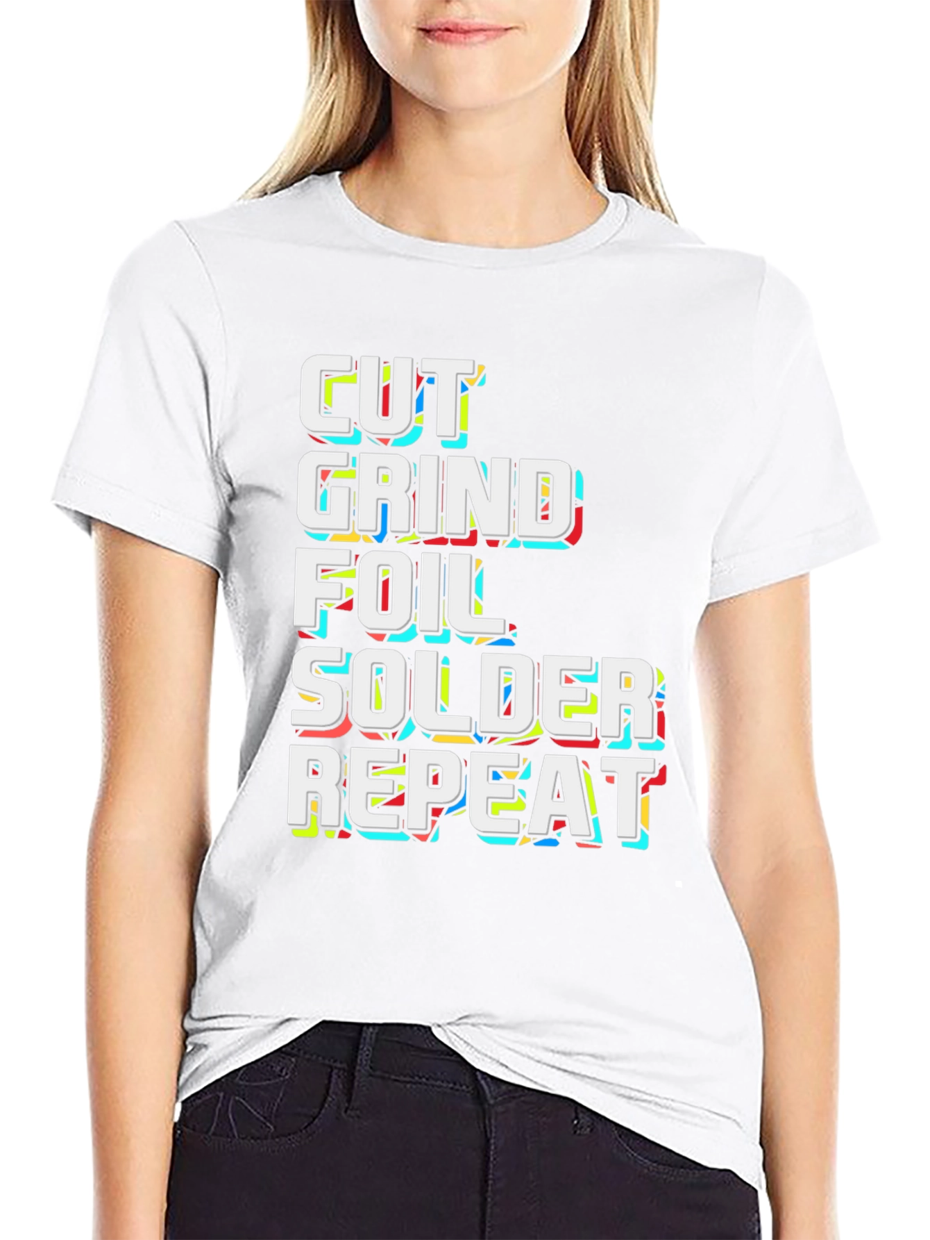 Cut Grind Foil Solder Repeat Black Graphic Tee