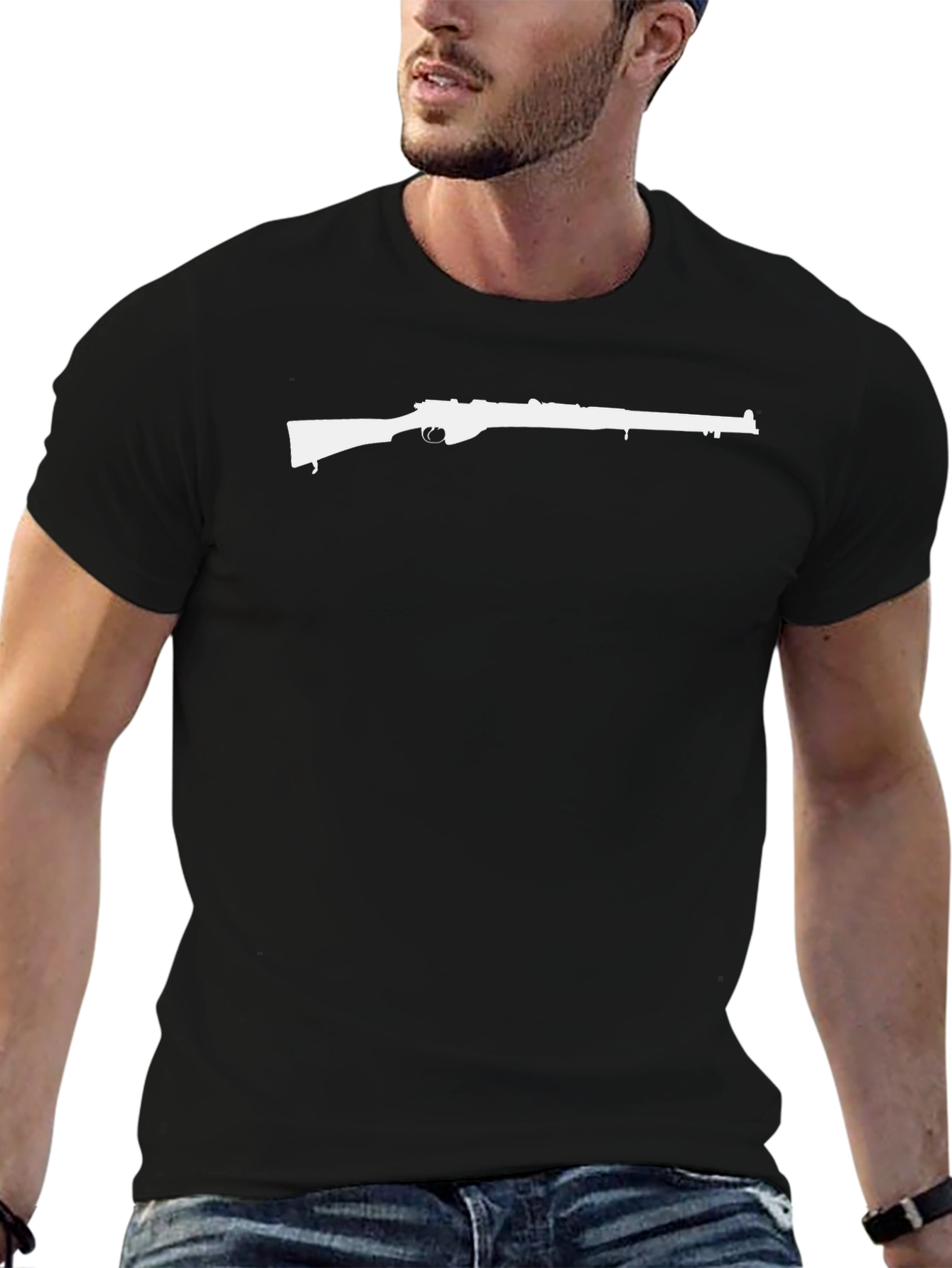 Rifle Graphic Tee - Black Cotton T-Shirt