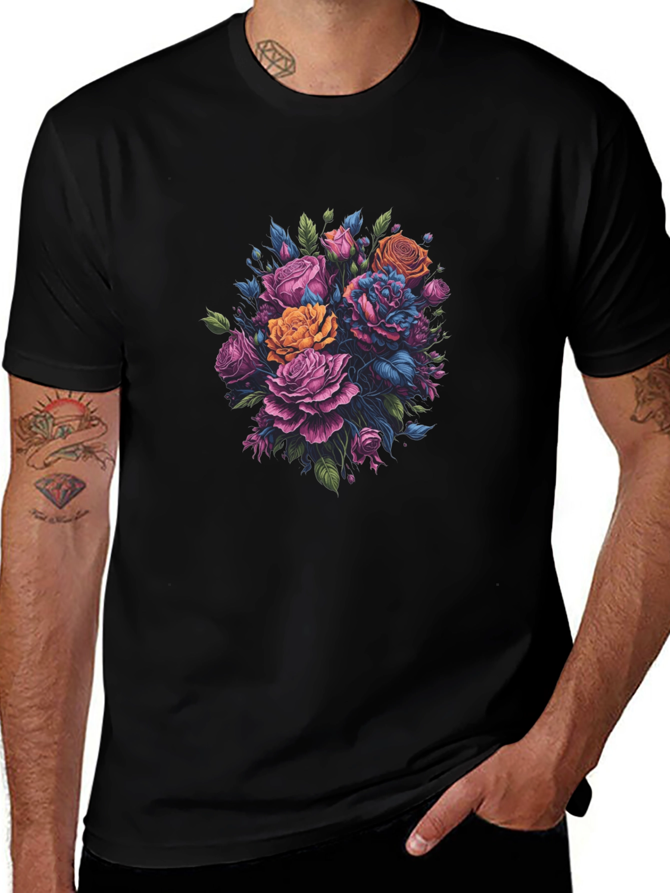 Floral Bouquet Black T-Shirt
