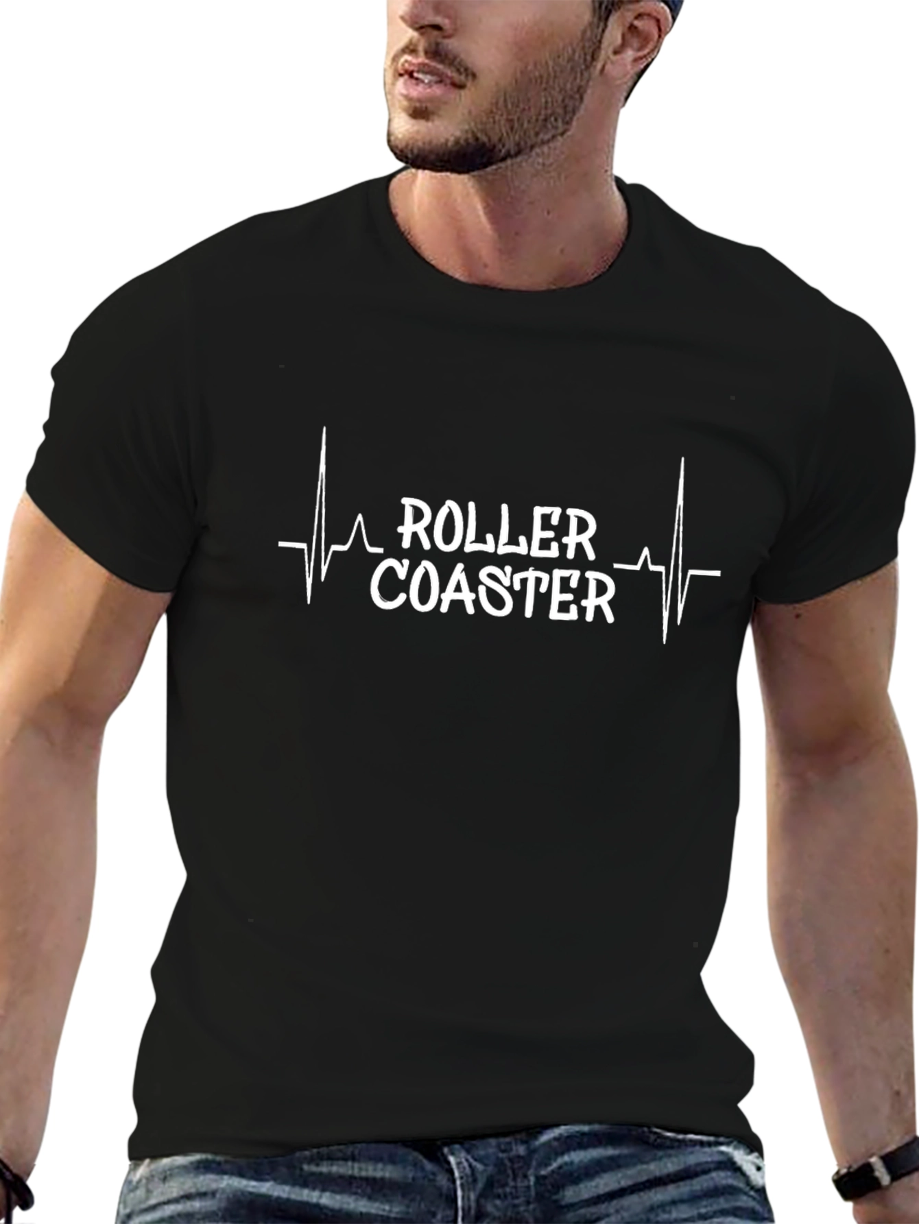 Roller Coaster Heartbeat Graphic Tee - Black