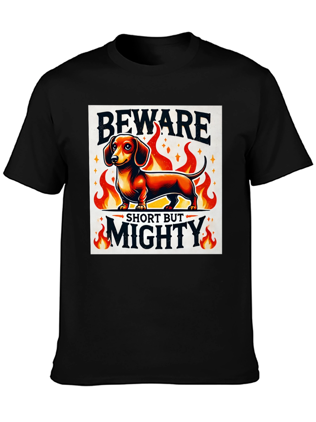 Beware Short But Mighty Dachshund Graphic Tee