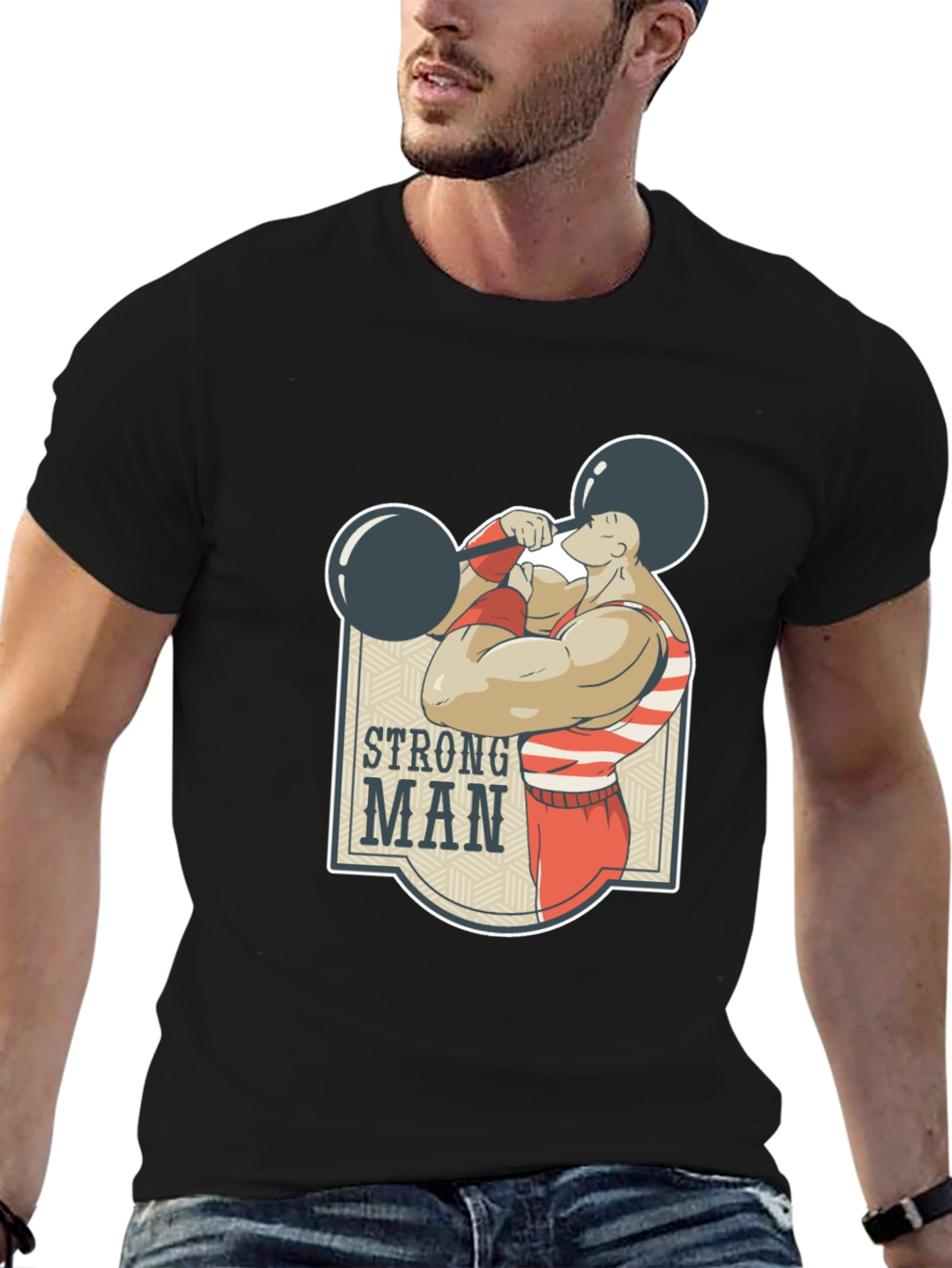 Strongman Graphic Tee - Black Cotton T-Shirt
