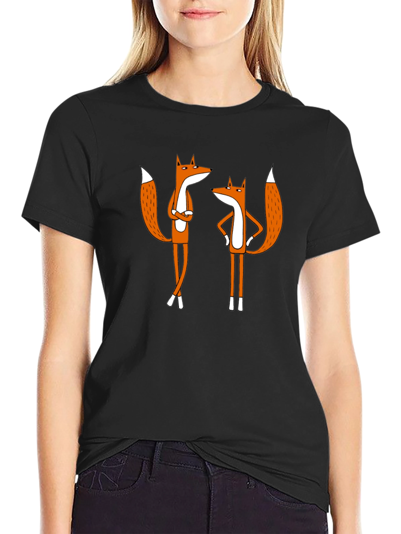 Funny Fox T-Shirt - Quirky Cartoon Design Black