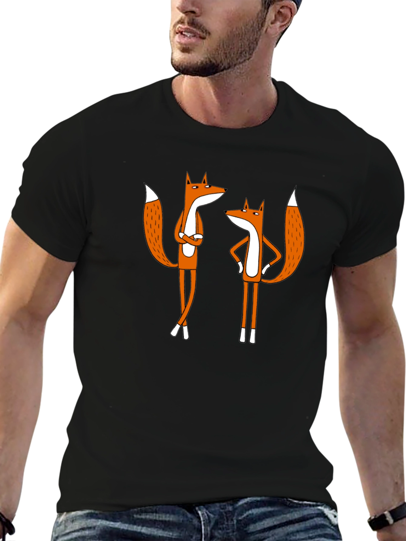 Funny Fox T-Shirt - Quirky Cartoon Design Black