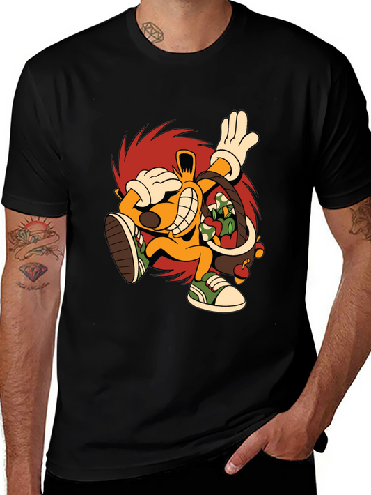 Cartoon Graphic Tee - Black Cotton Casual T-Shirt