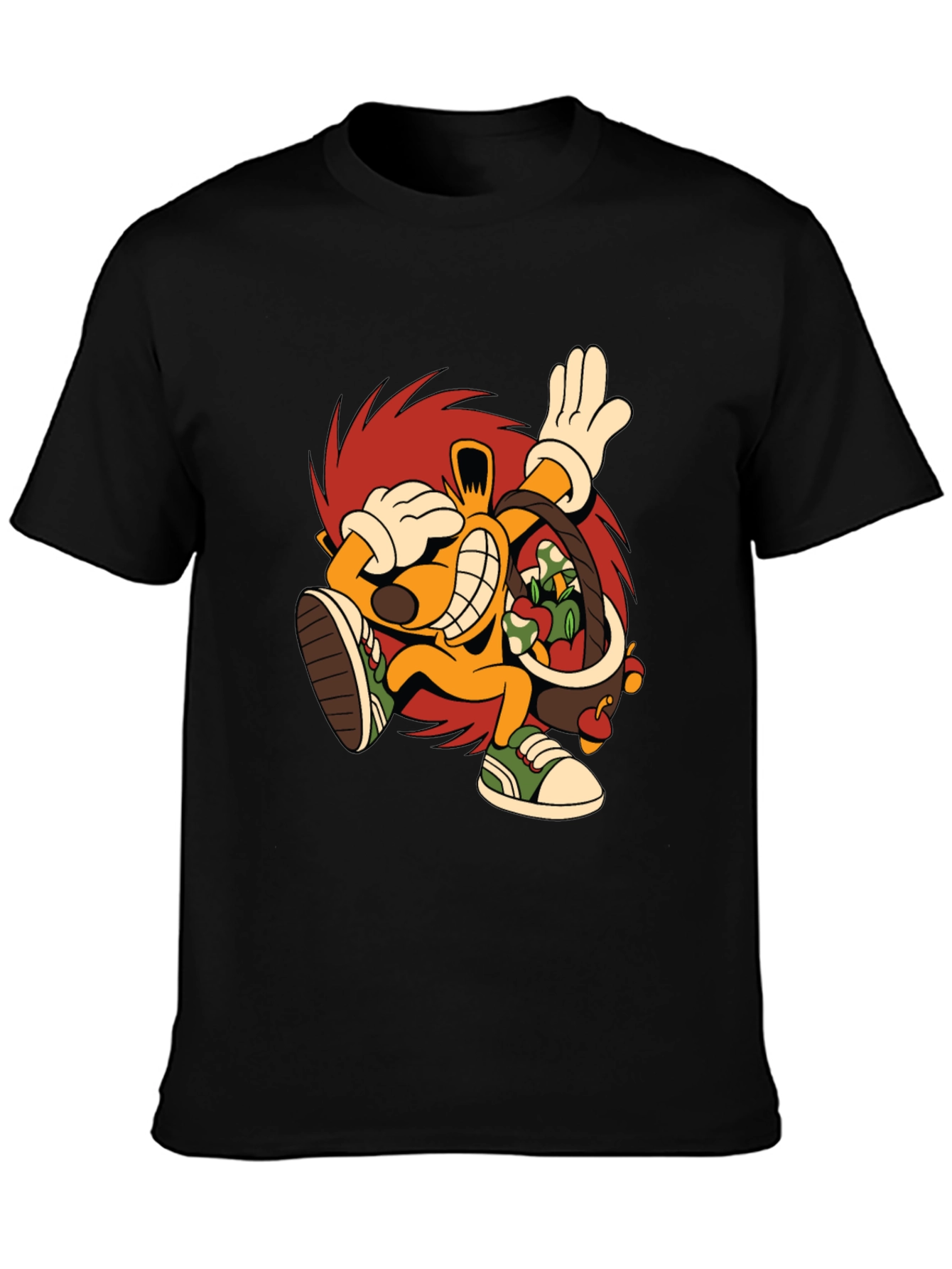 Cartoon Graphic Tee - Black Cotton Casual T-Shirt