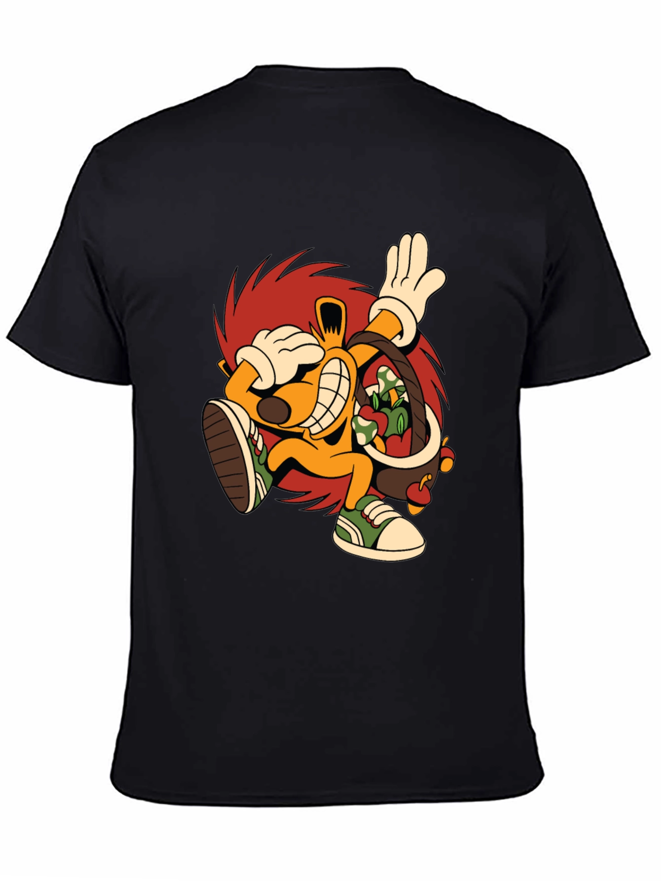 Cartoon Graphic Tee - Black Cotton Casual T-Shirt