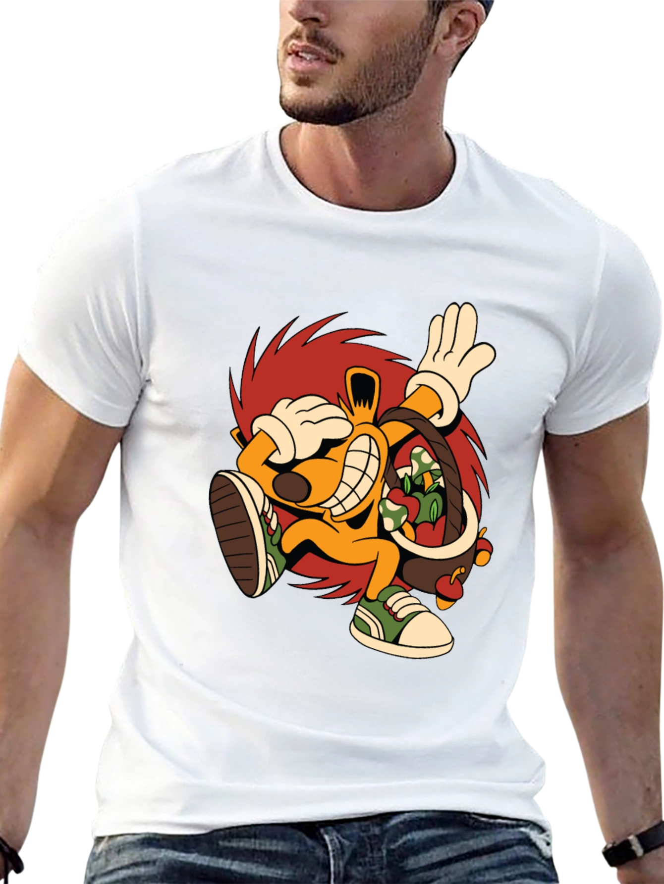 Cartoon Graphic Tee - Black Cotton Casual T-Shirt