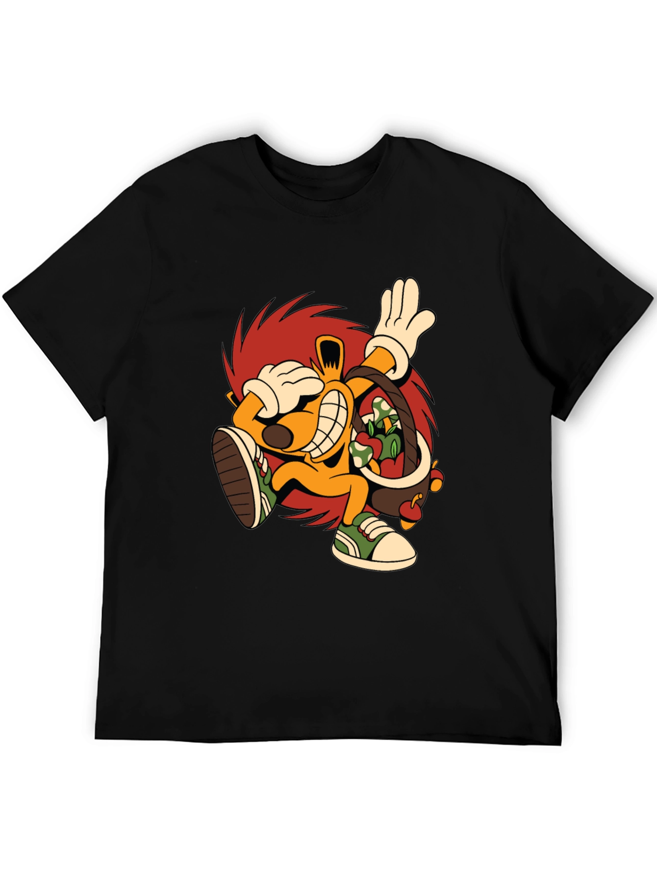 Cartoon Graphic Tee - Black Cotton Casual T-Shirt