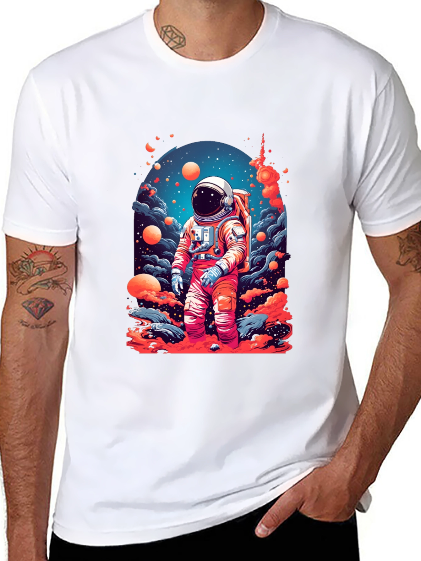 Astronaut Galaxy Print T-Shirt - Space Adventure Tee