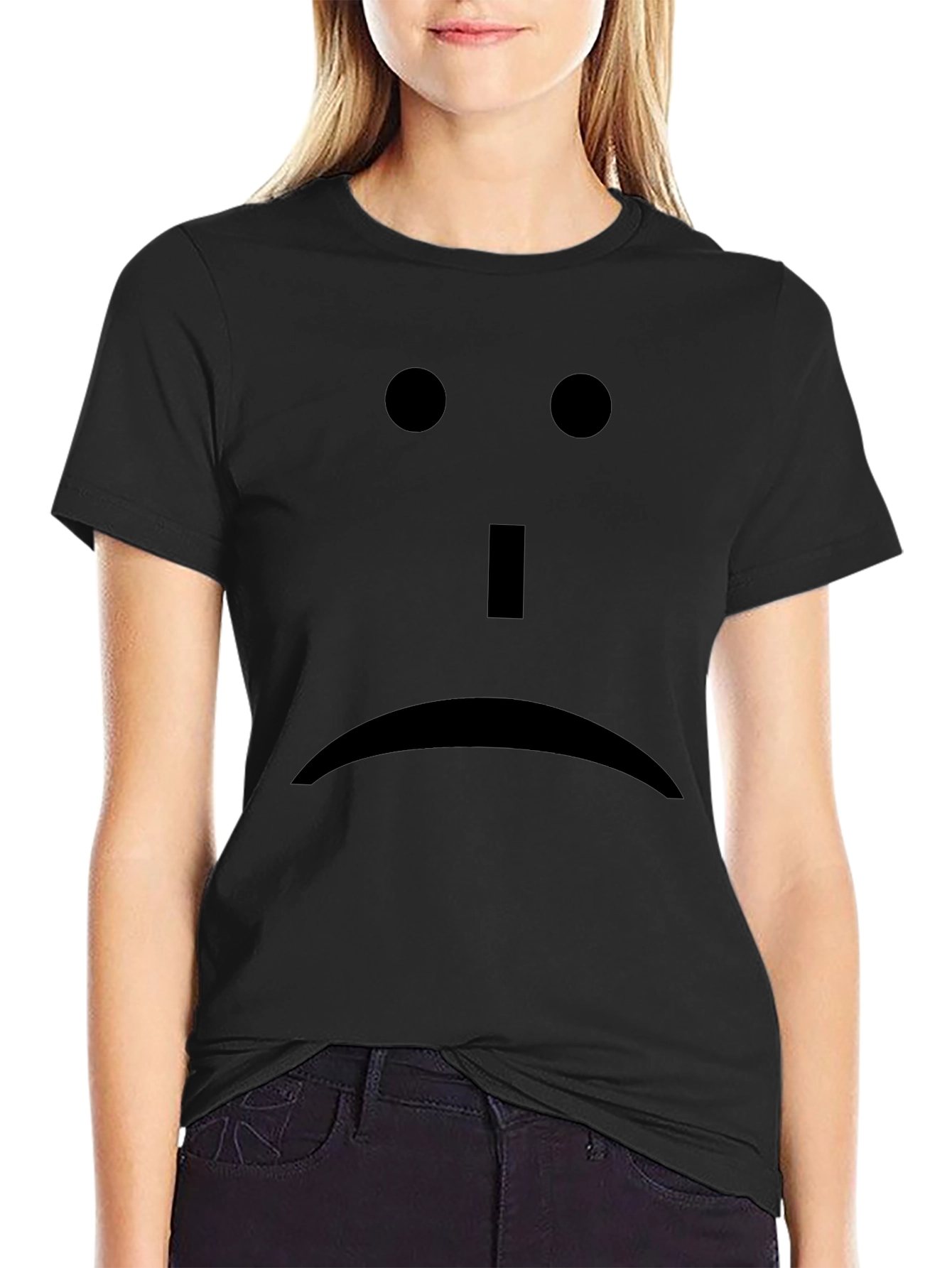 Sad Face Black T-Shirt - Express Yourself!