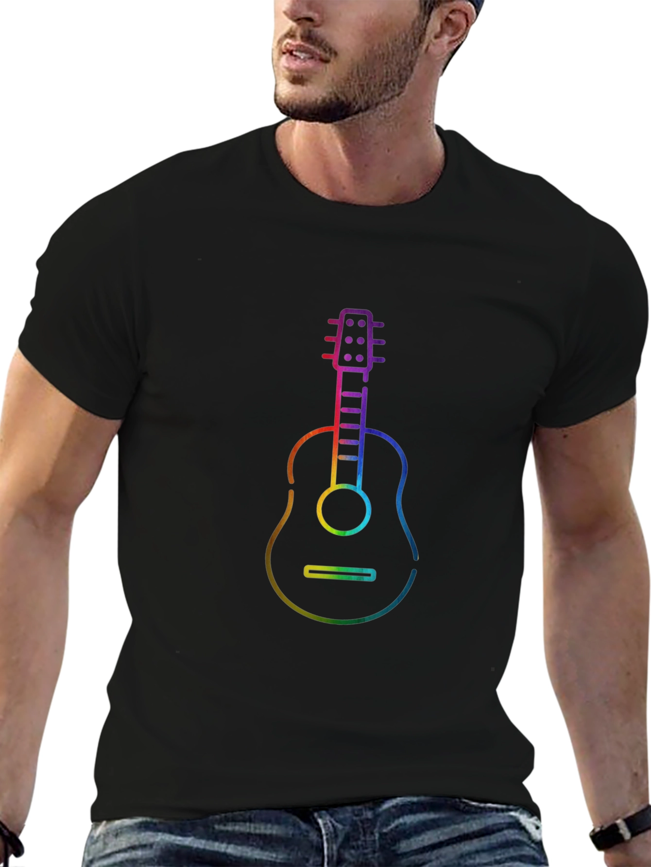 Rainbow Guitar Graphic Black T-Shirt