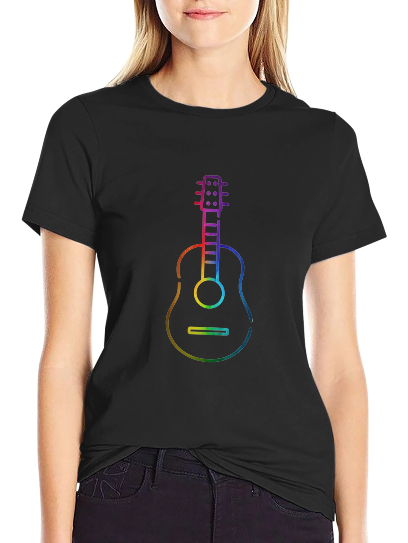 Rainbow Guitar Graphic Black T-Shirt