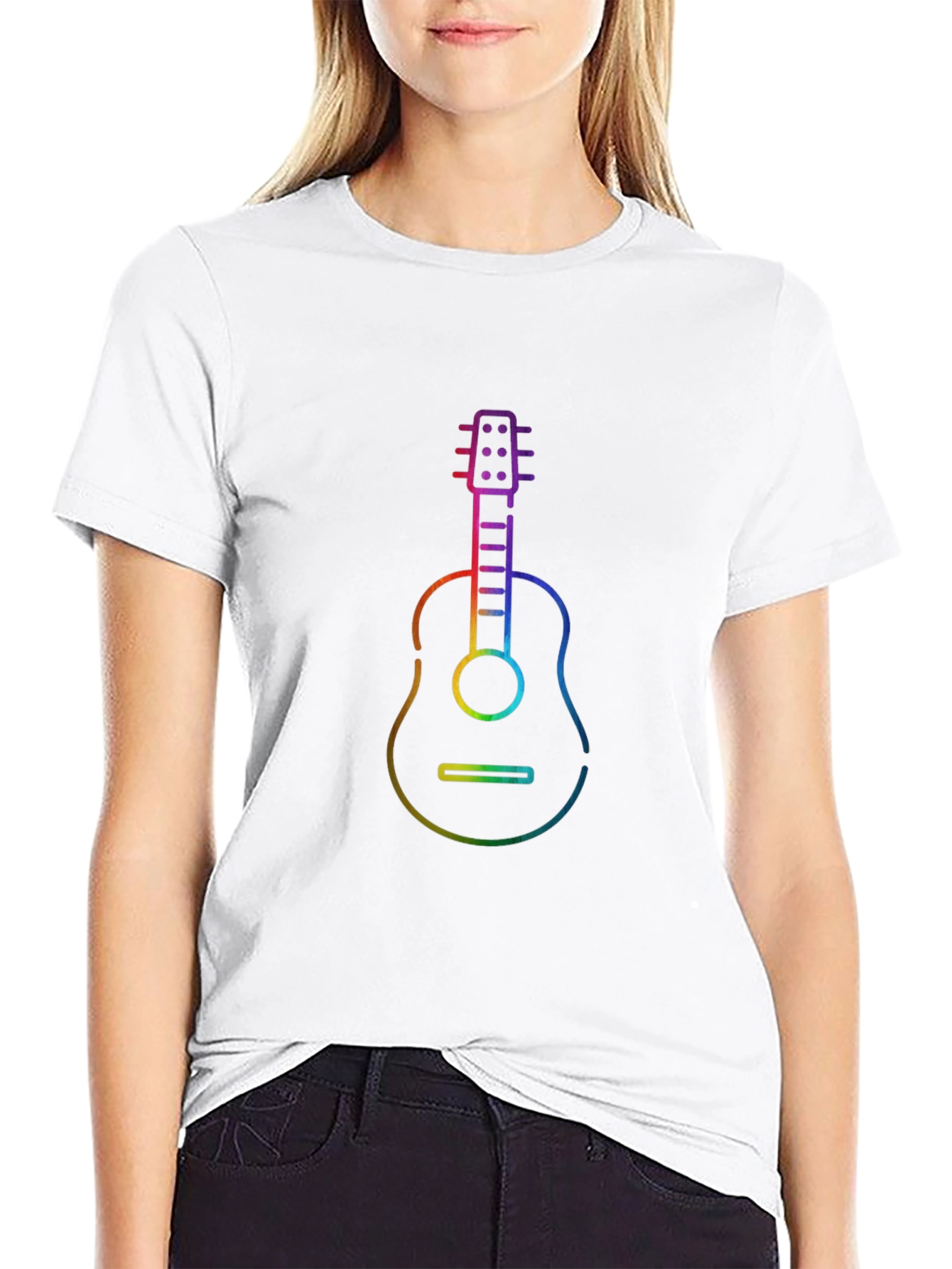 Rainbow Guitar Graphic Black T-Shirt