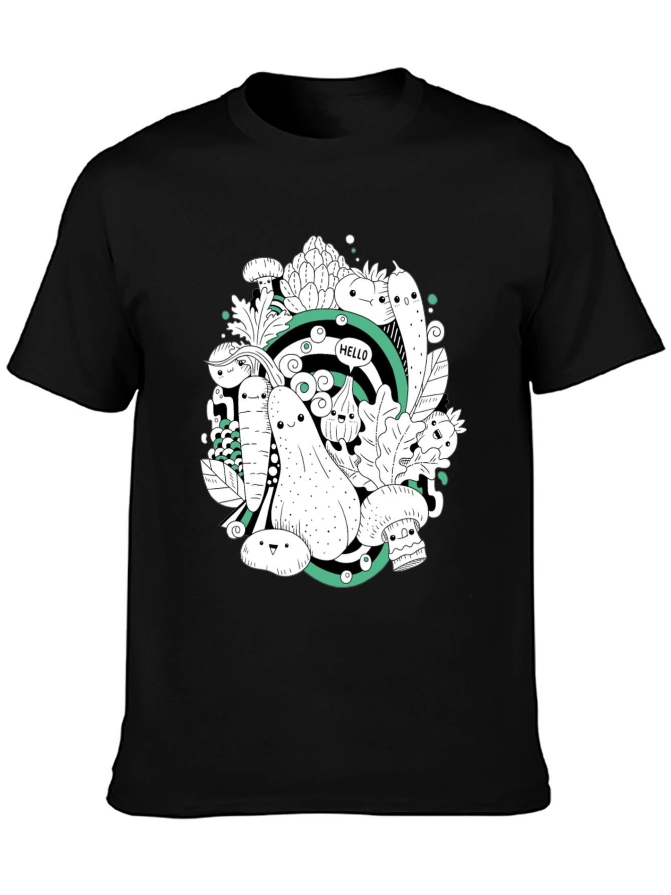 Vegetable Cartoon Graphic Print Black T-Shirt