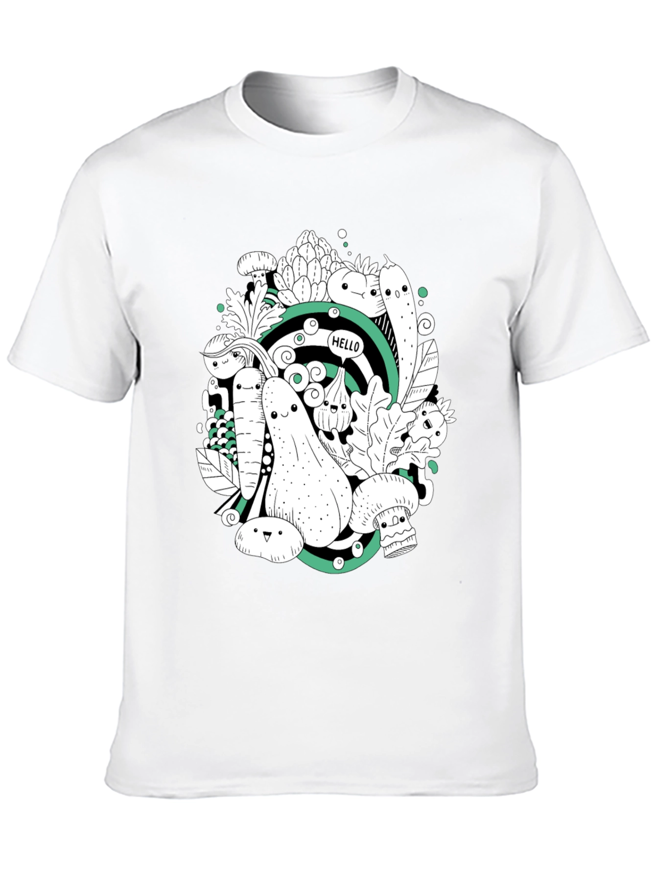 Vegetable Cartoon Graphic Print Black T-Shirt