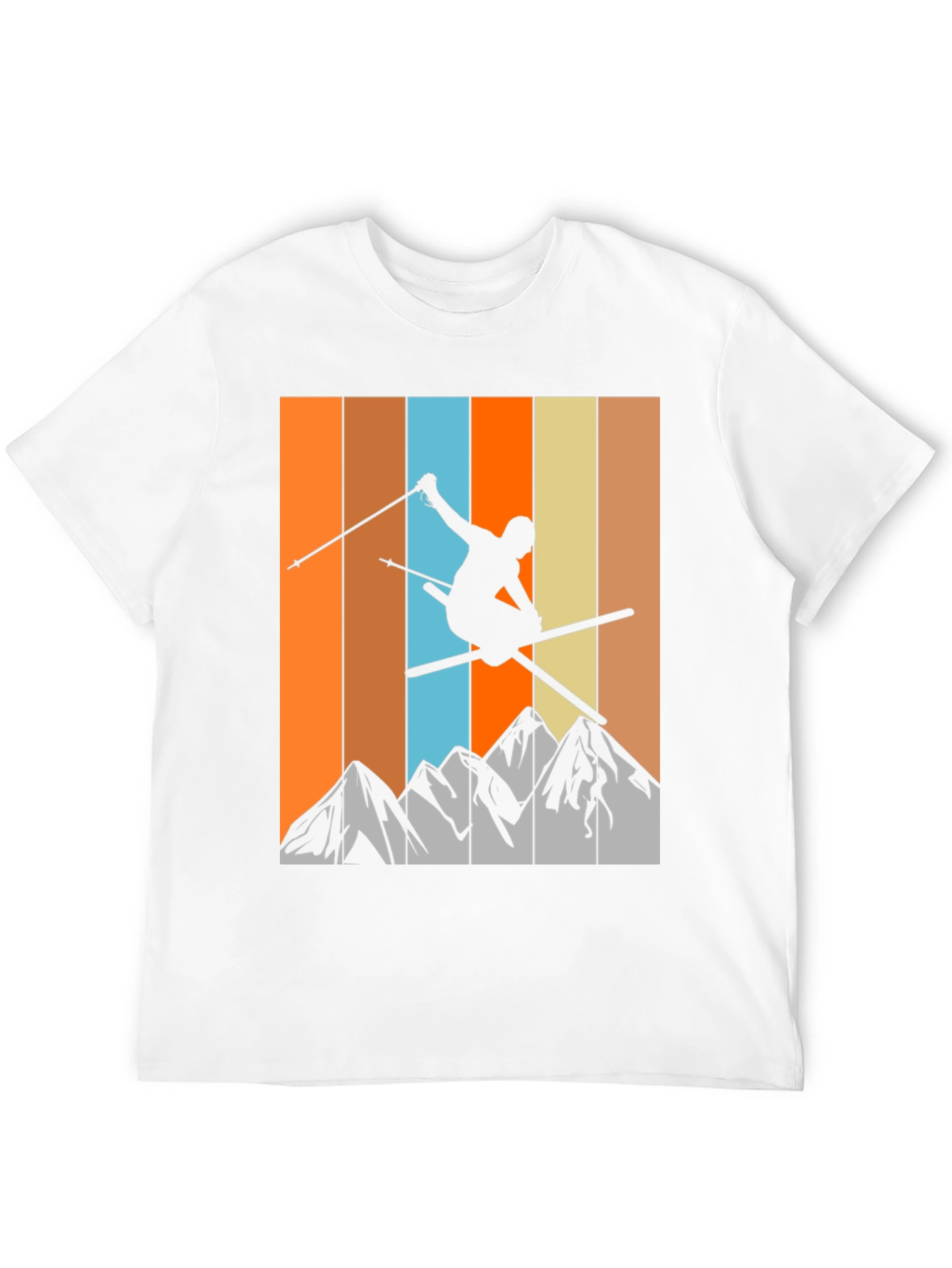 Retro Skiing T-Shirt - Mountain Silhouette Tee