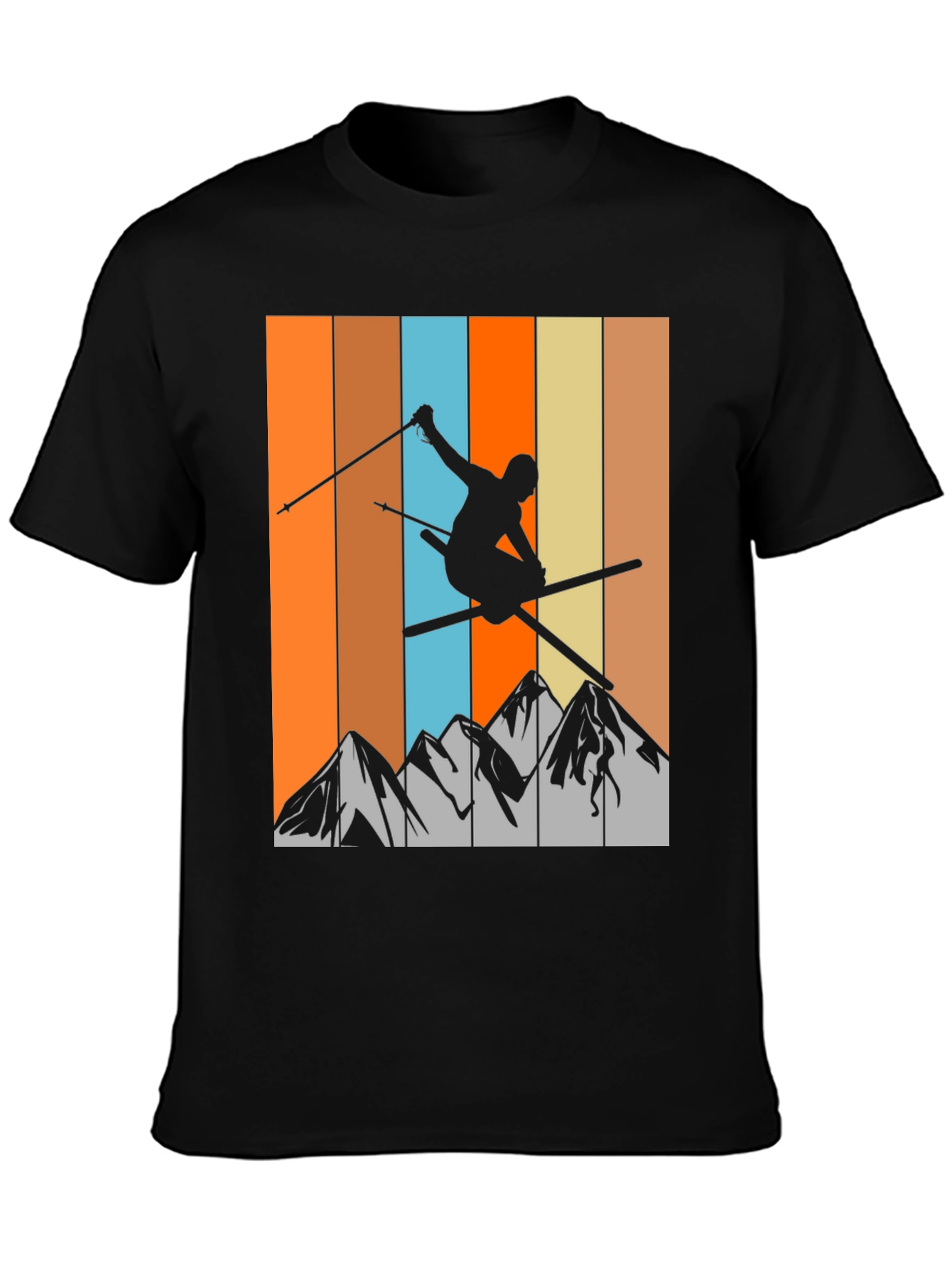 Retro Skiing T-Shirt - Mountain Silhouette Tee