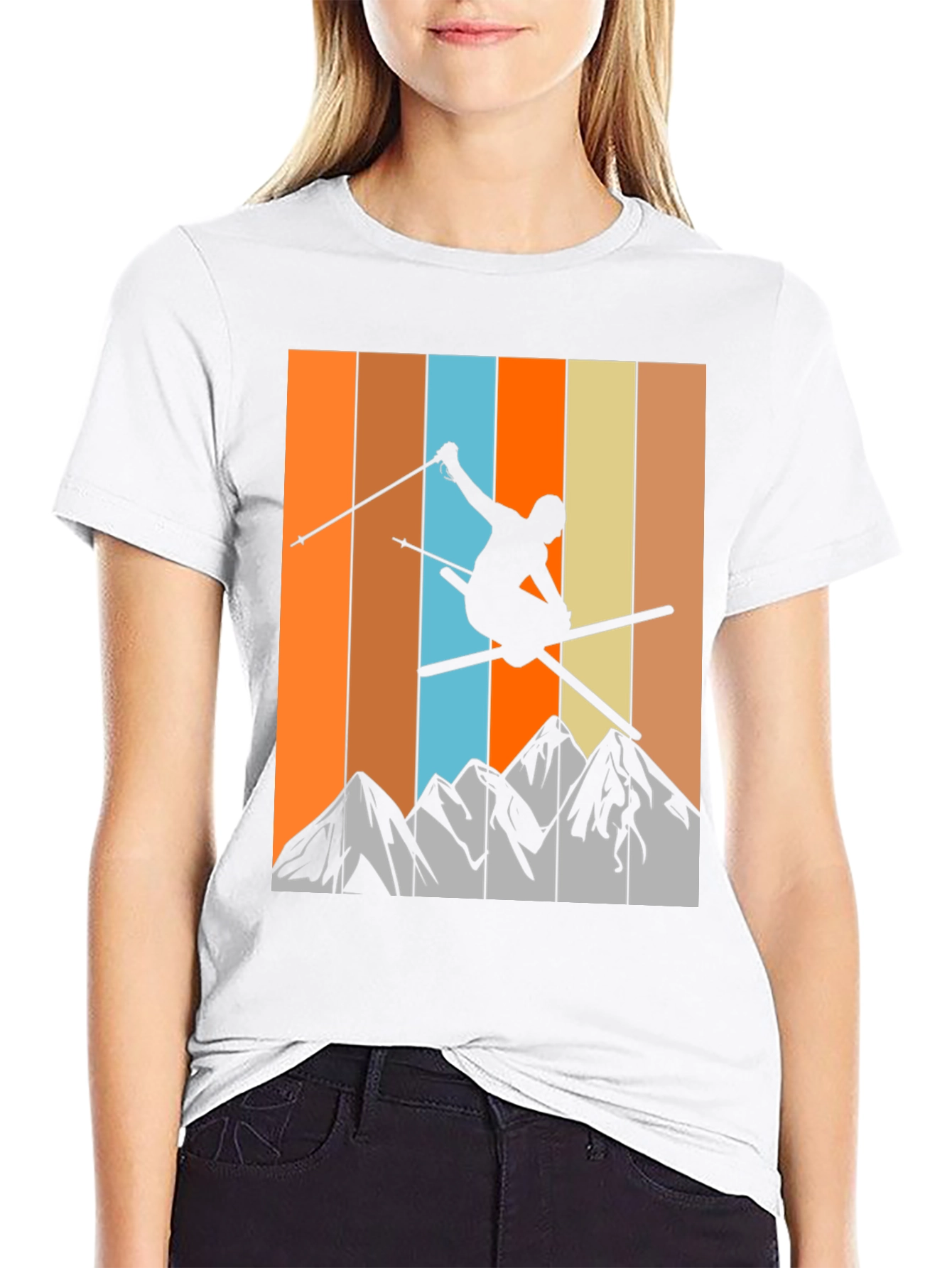 Retro Skiing T-Shirt - Mountain Silhouette Tee
