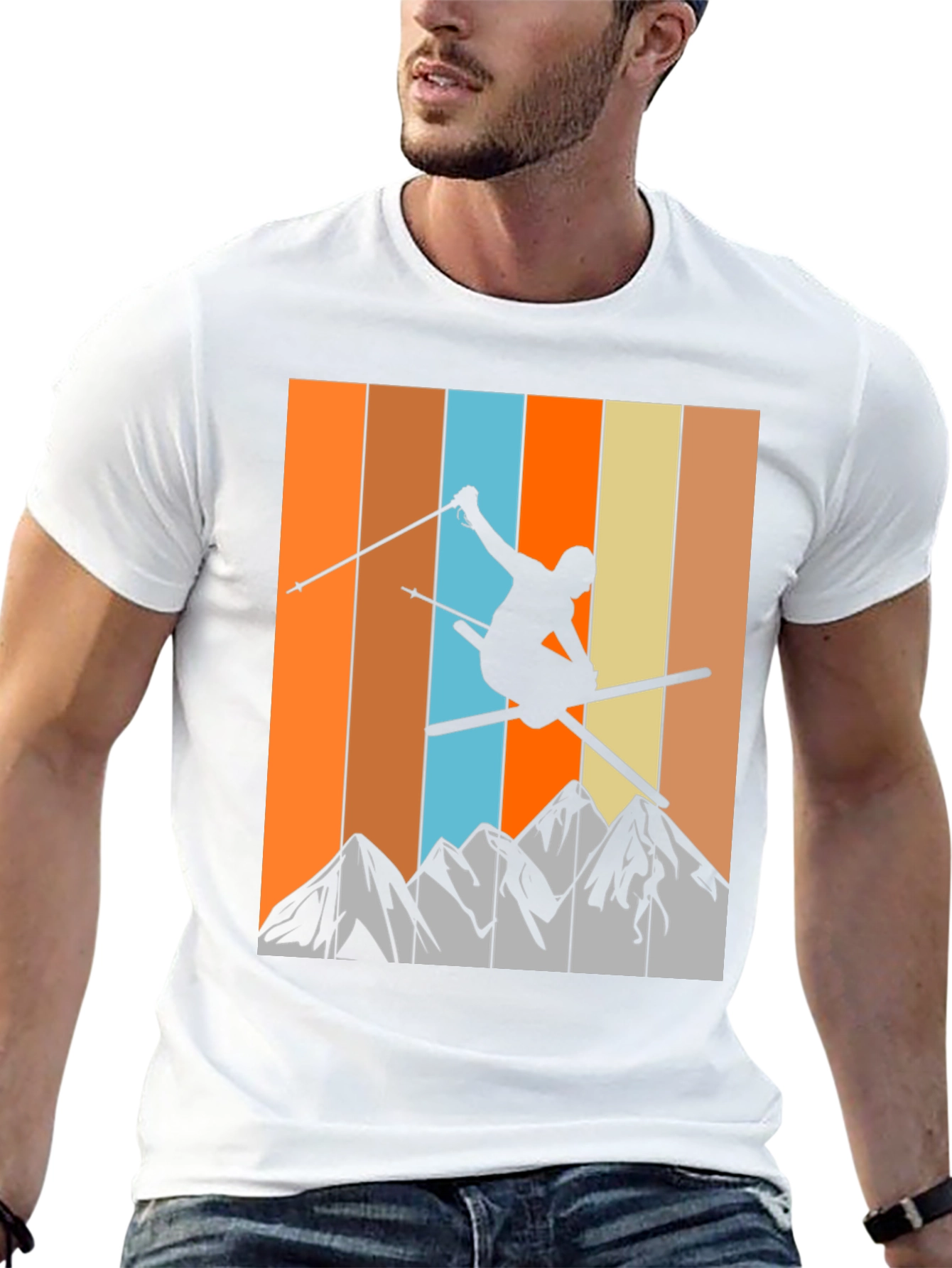 Retro Skiing T-Shirt - Mountain Silhouette Tee
