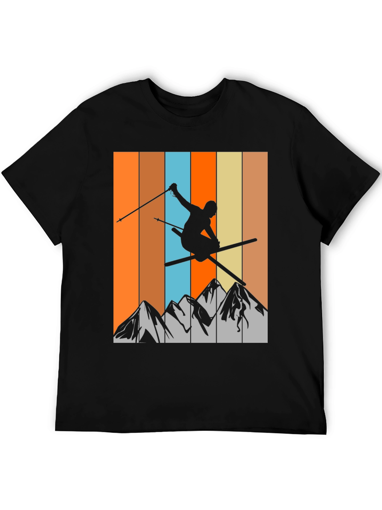 Retro Skiing T-Shirt - Mountain Silhouette Tee