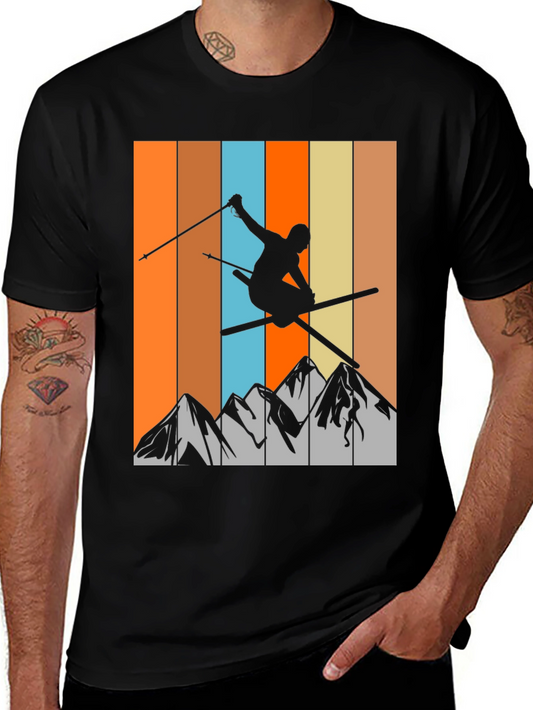 Retro Skiing T-Shirt - Mountain Silhouette Tee
