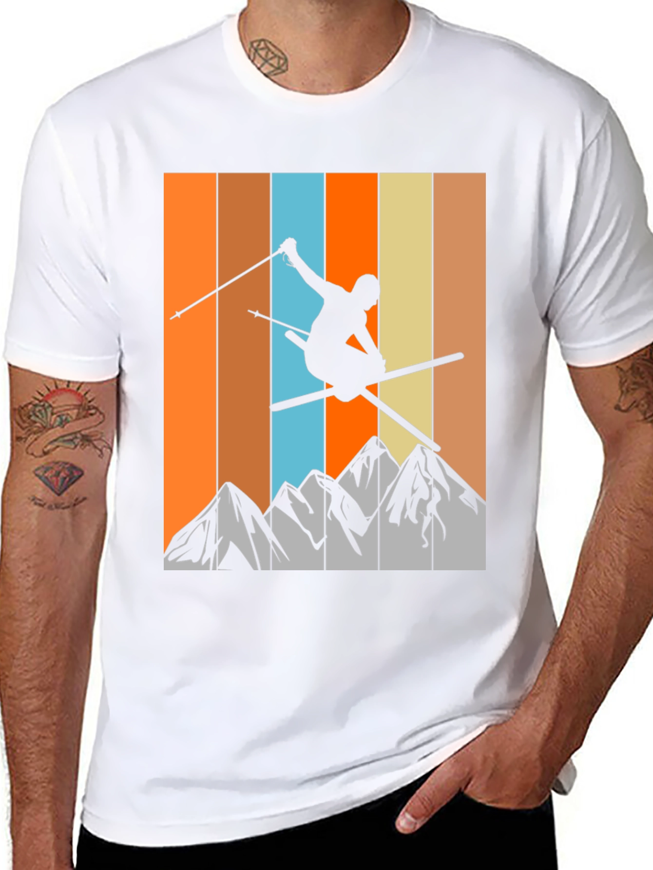 Retro Skiing T-Shirt - Mountain Silhouette Tee
