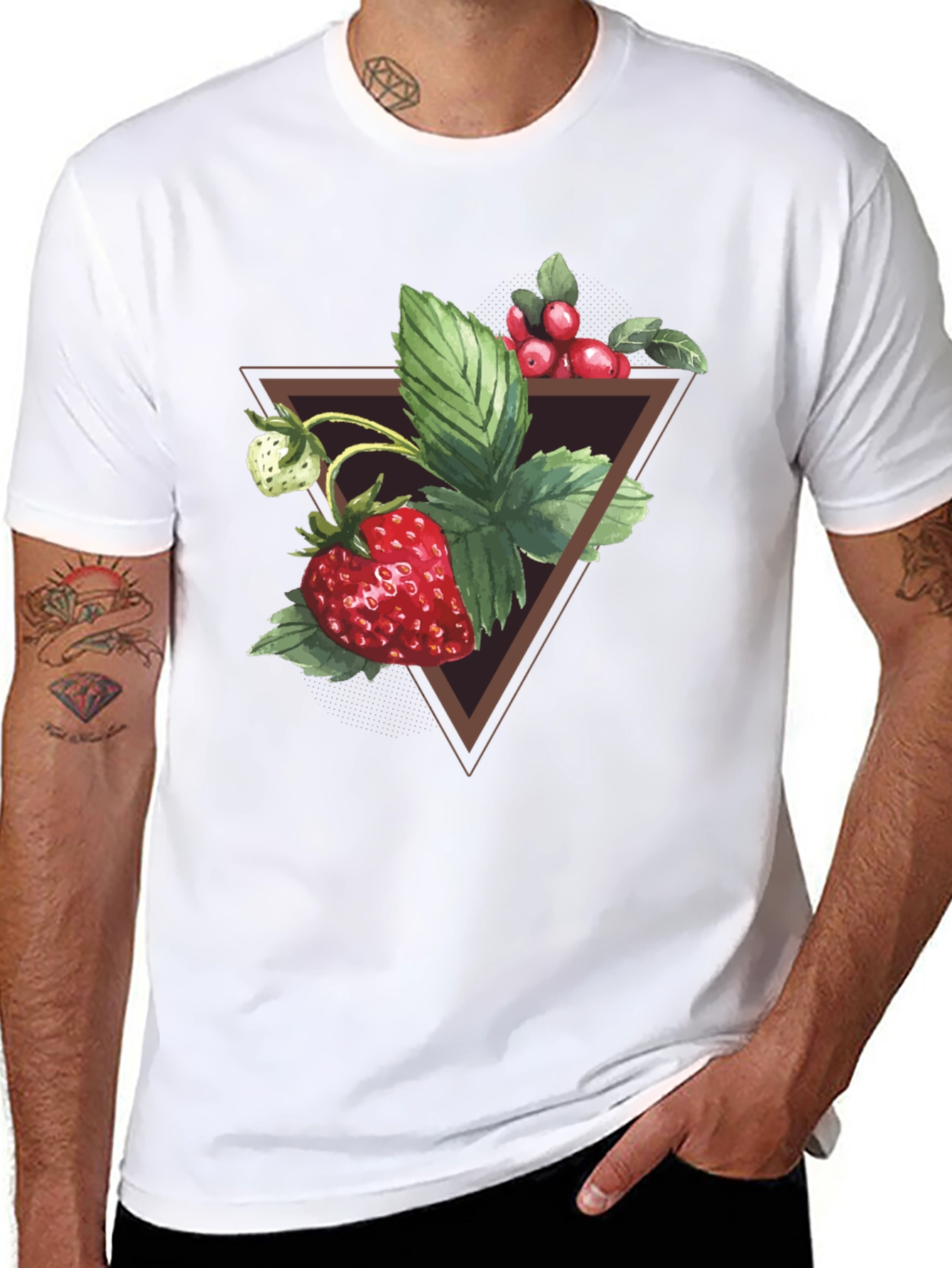 Strawberry Triangle Graphic Tee - Soft Black Cotton