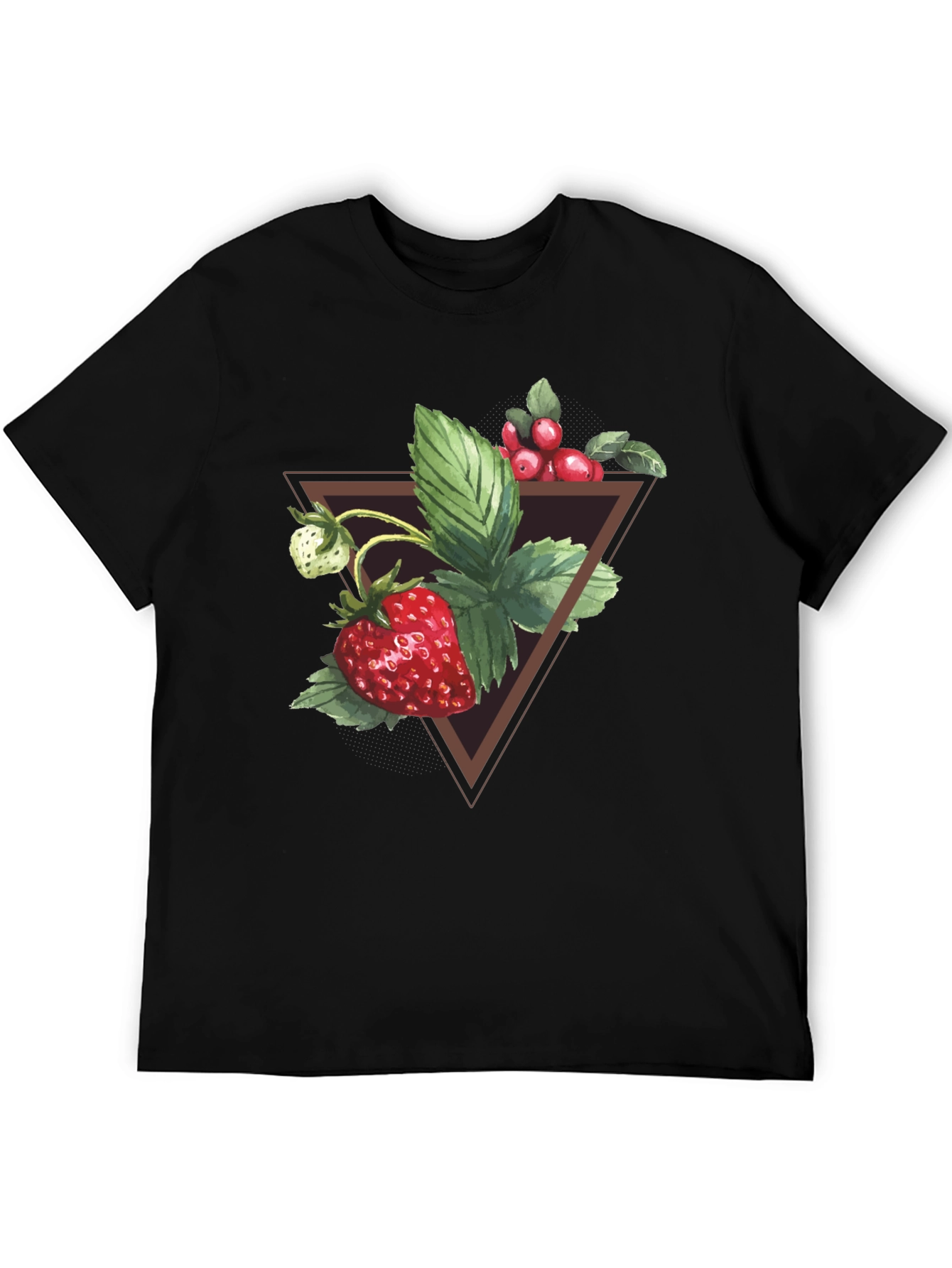 Strawberry Triangle Graphic Tee - Soft Black Cotton