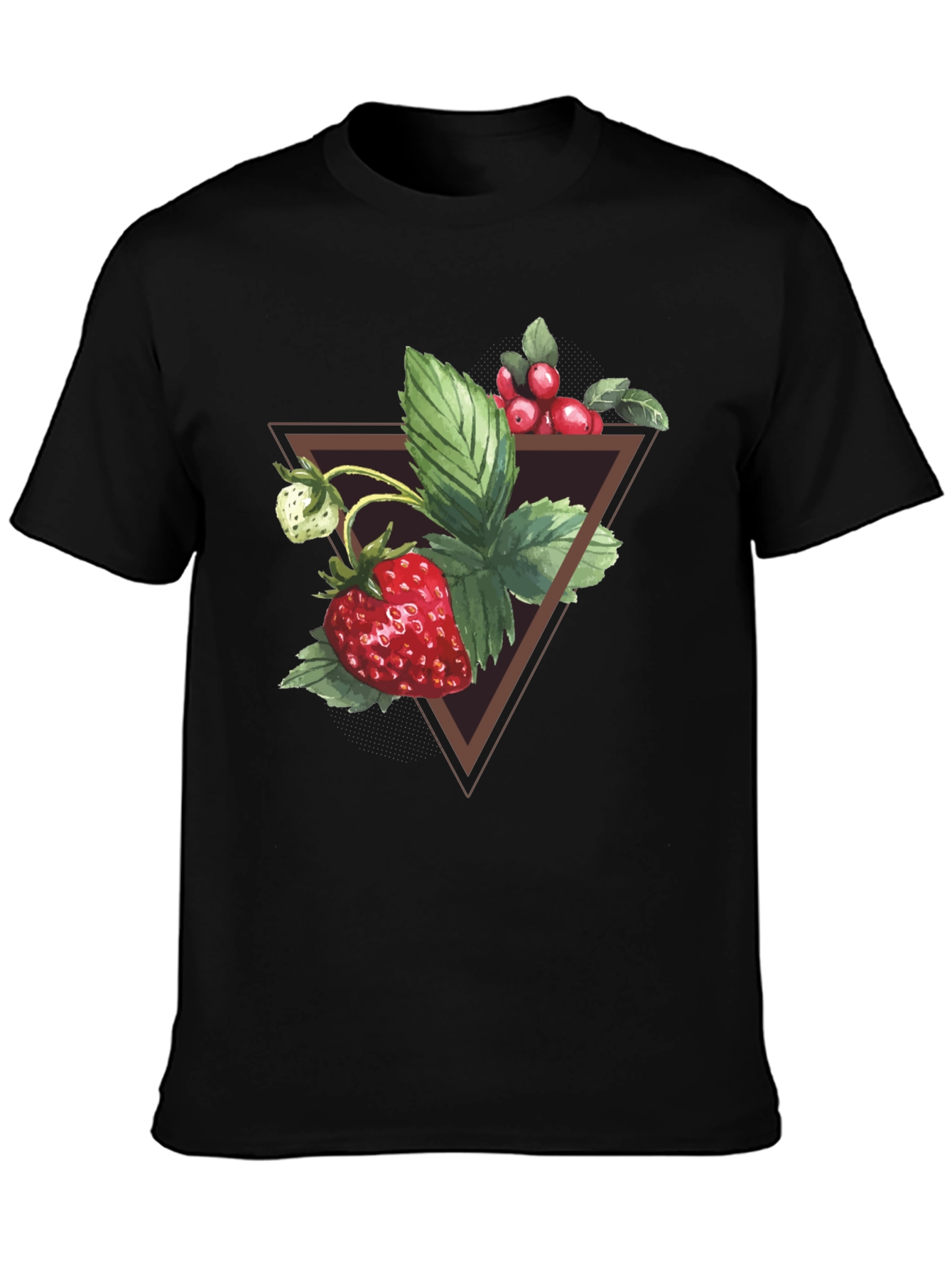 Strawberry Triangle Graphic Tee - Soft Black Cotton